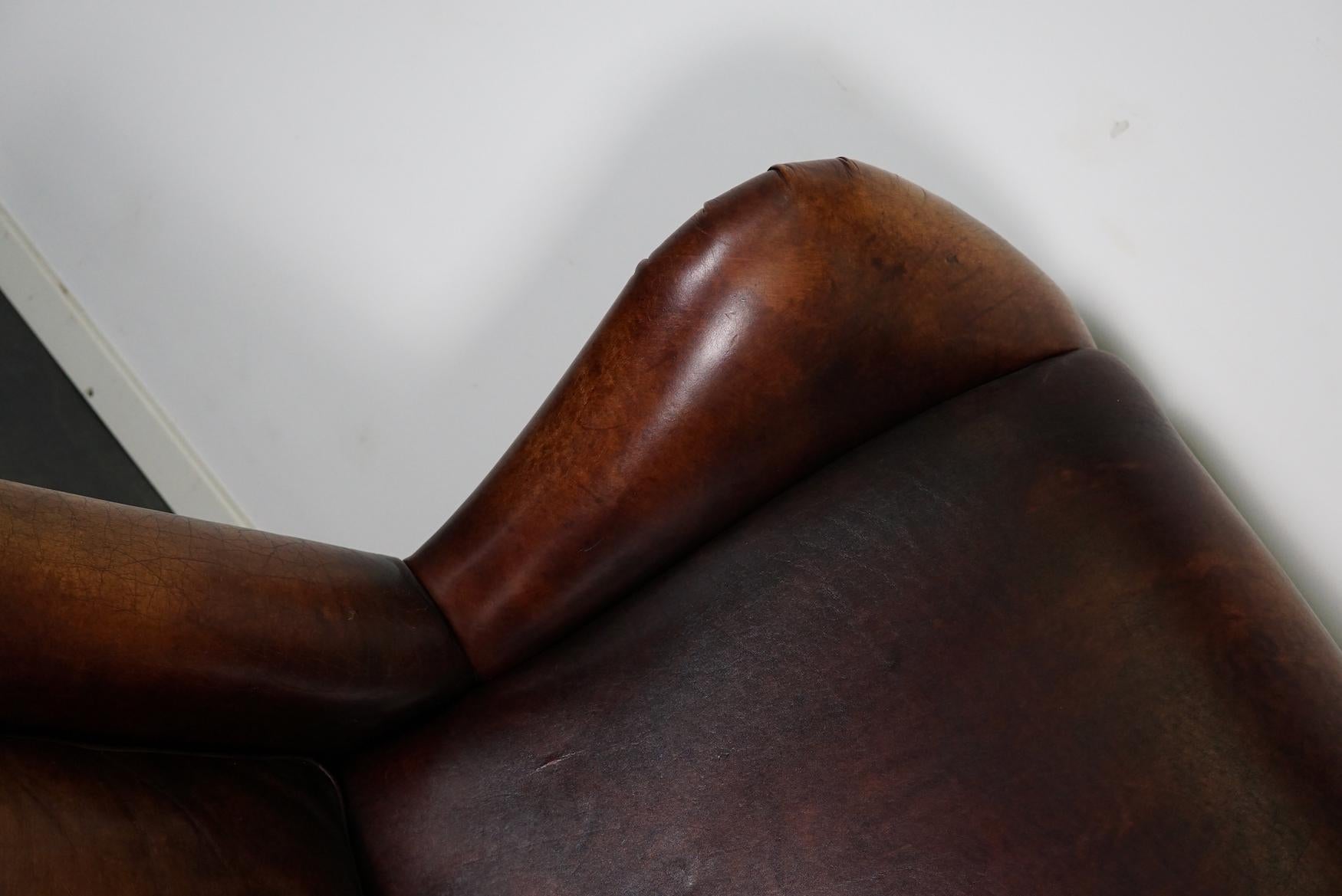 Vintage Dutch Burgundy-Colored Leather Club Chair In Good Condition In Nijmegen, NL