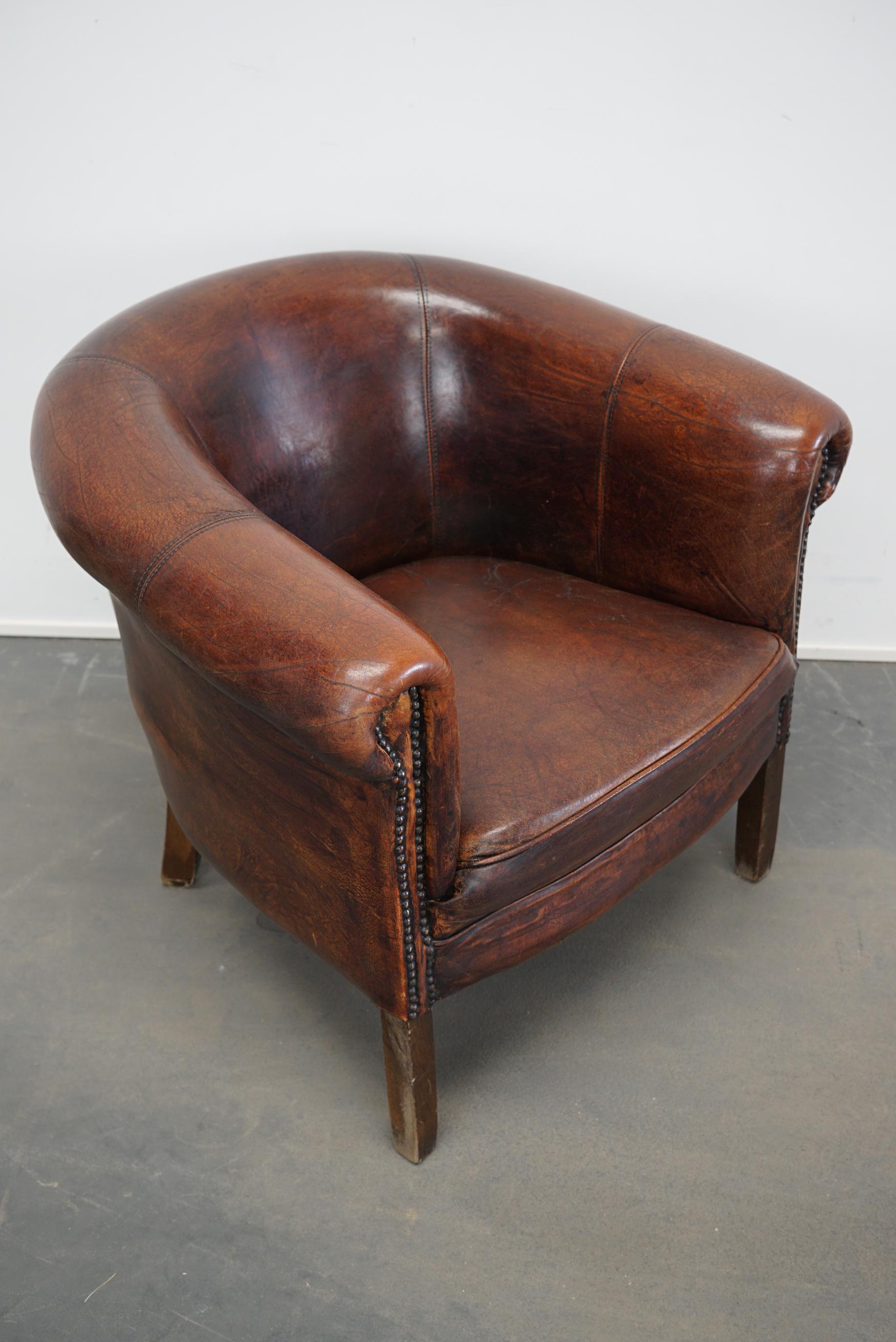 Vintage Dutch Burgundy-Colored Leather Club Chair In Good Condition In Nijmegen, NL