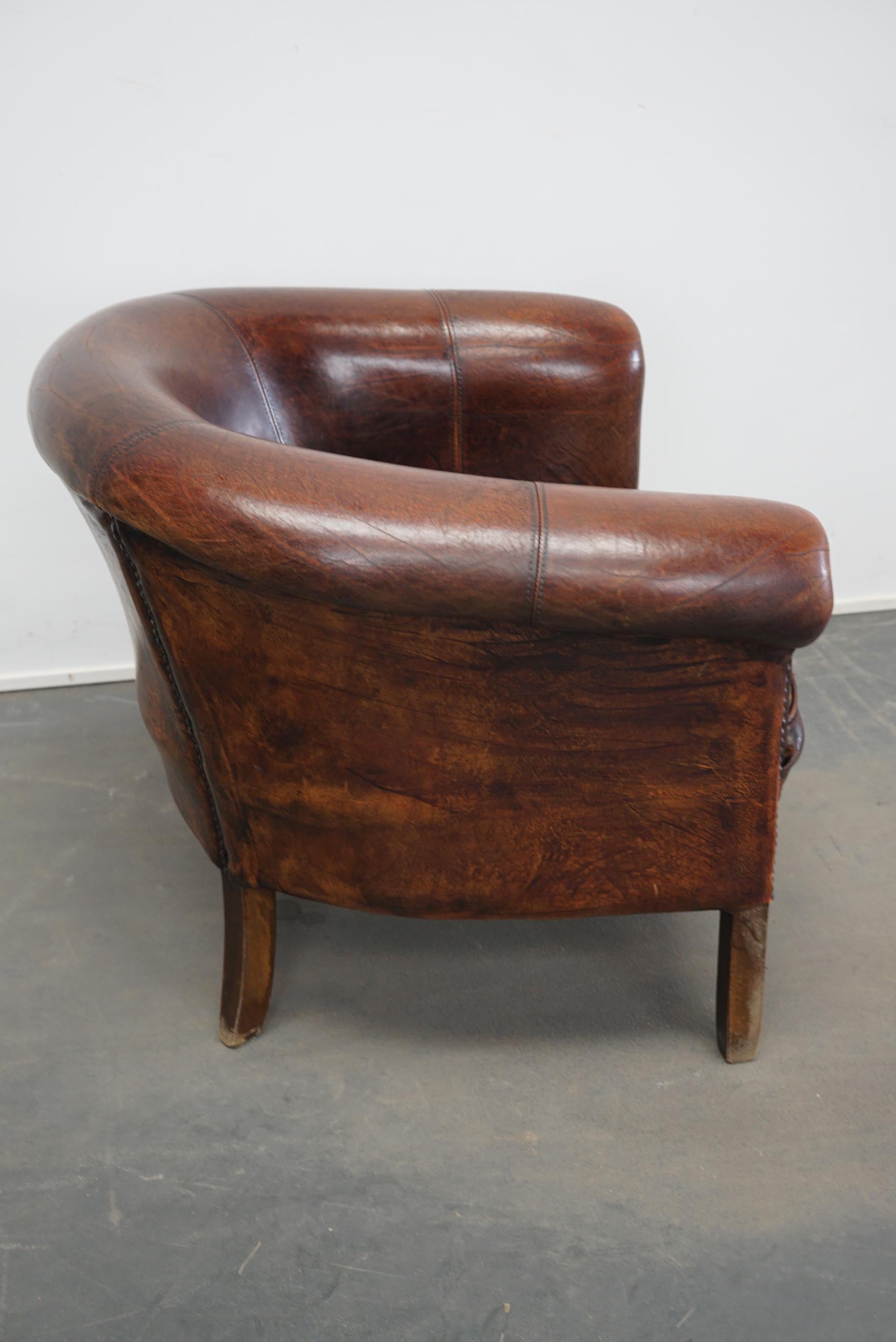 Late 20th Century Vintage Dutch Burgundy-Colored Leather Club Chair