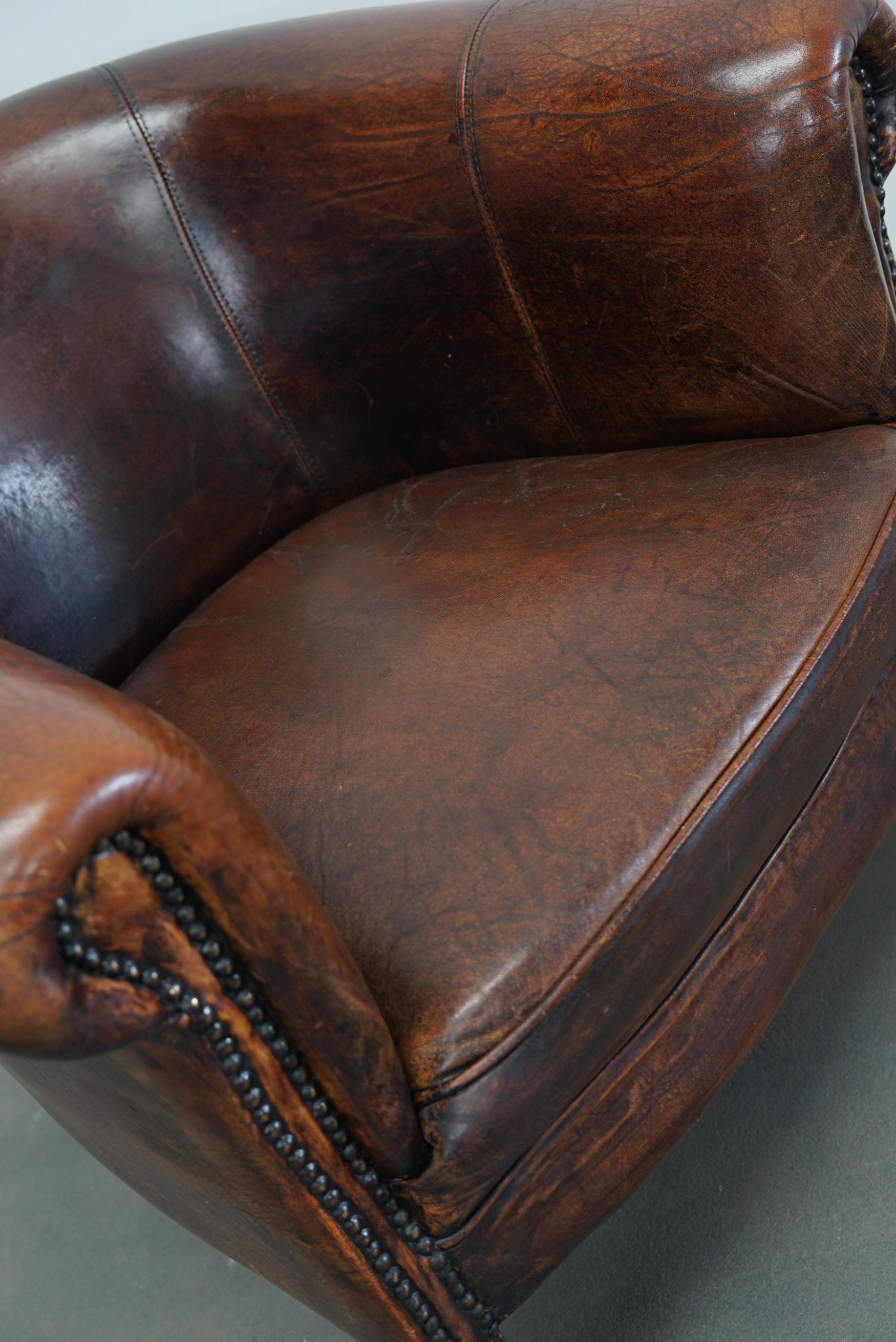 Vintage Dutch Burgundy-Colored Leather Club Chair 3