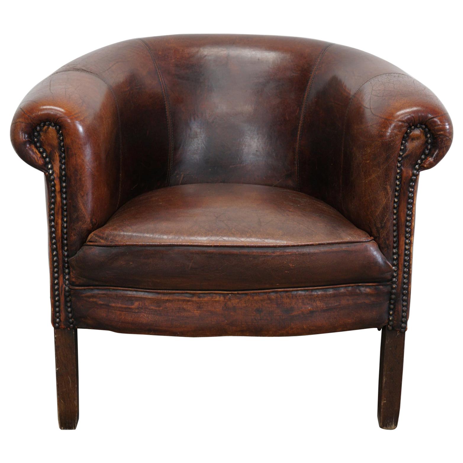 Vintage Dutch Burgundy-Colored Leather Club Chair