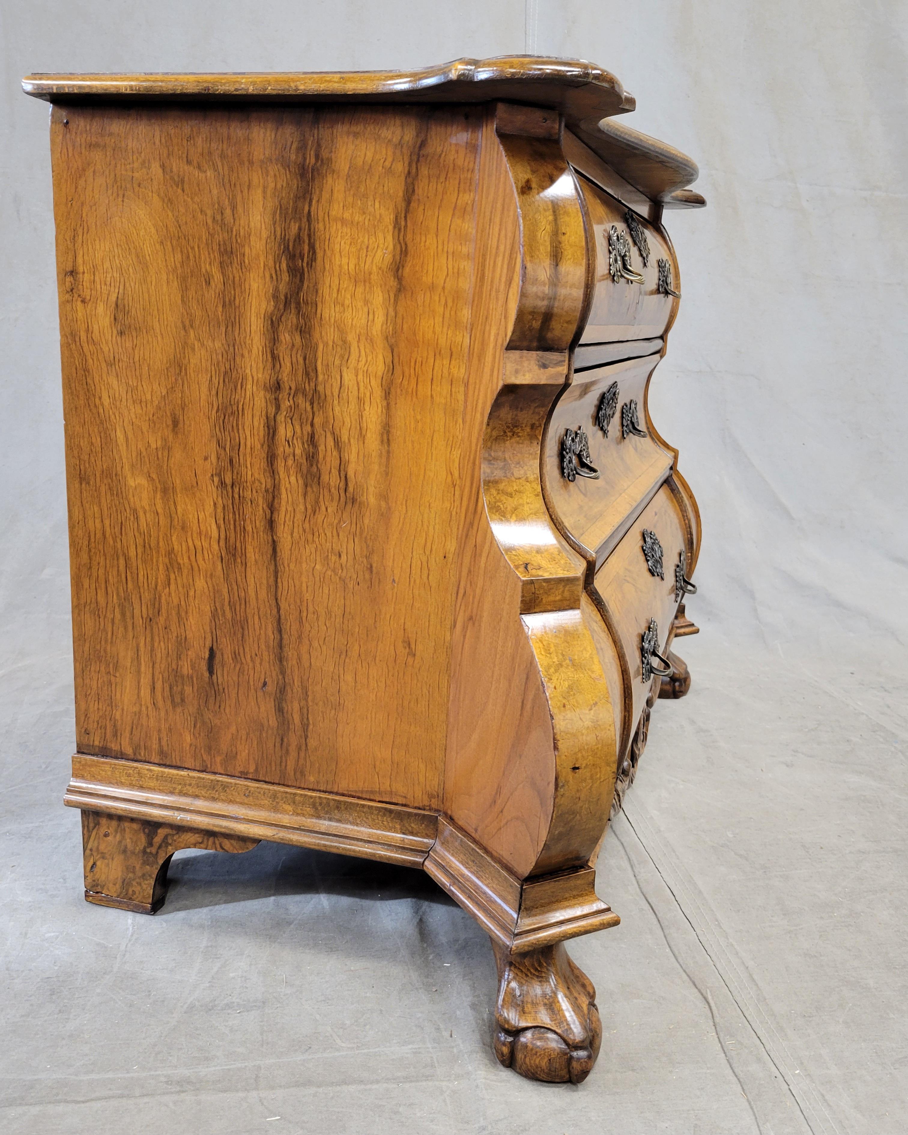 Vintage Dutch Burl Walnut Dresser Chest of Drawers with Original Brass Pulls 4