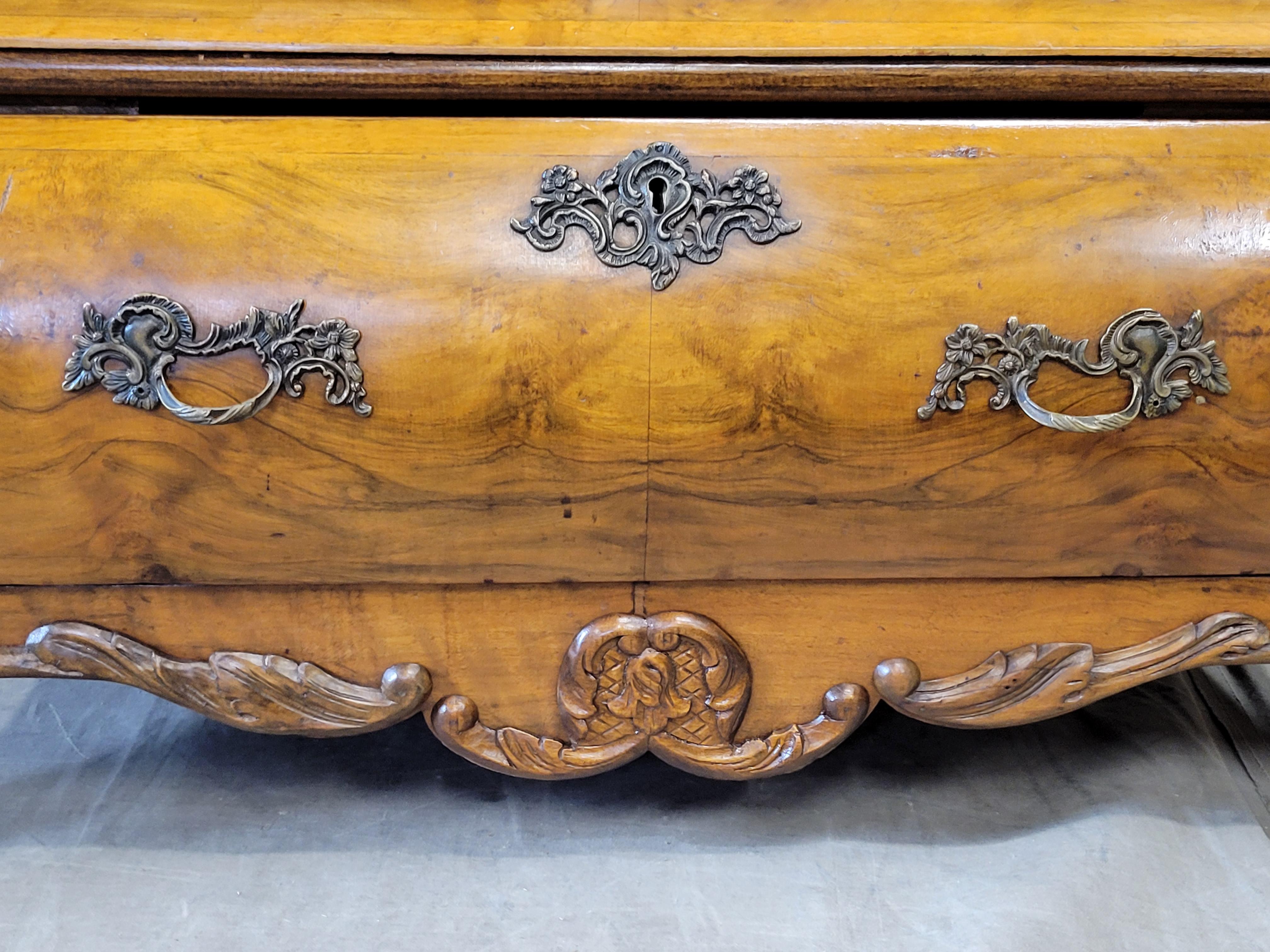 Vintage Dutch Burl Walnut Dresser Chest of Drawers with Original Brass Pulls 3