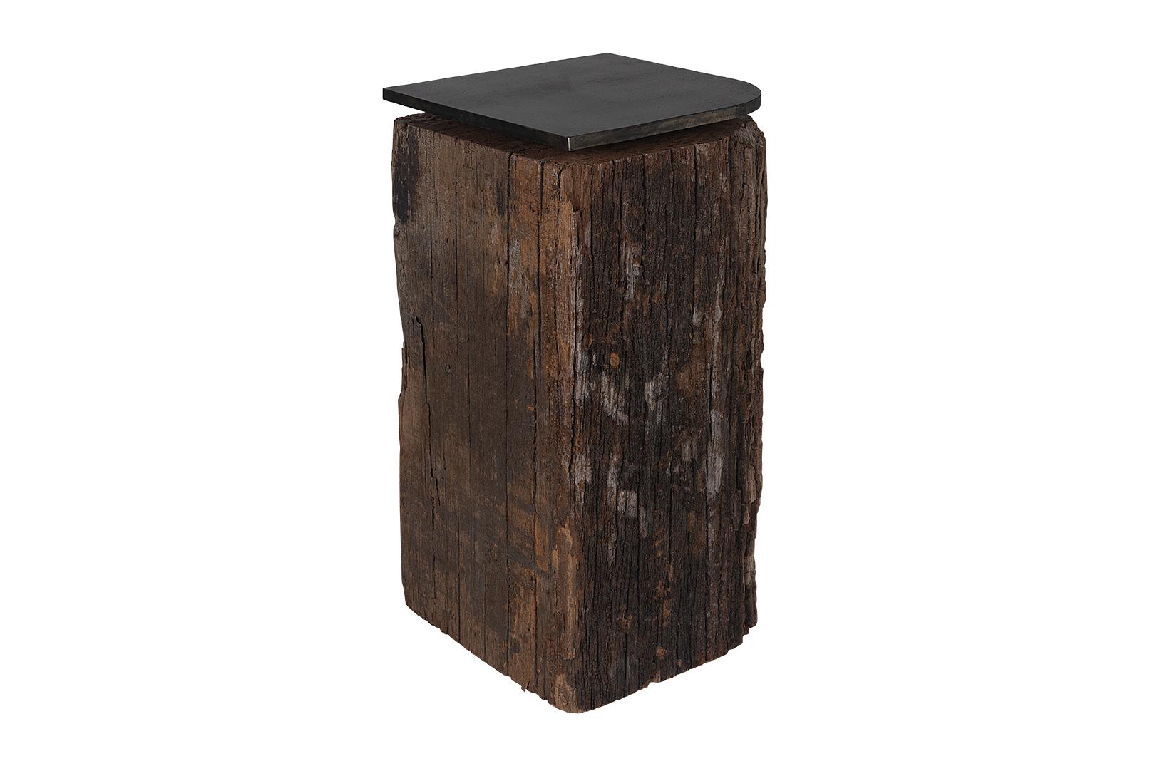 Acier Table d'appoint Vintage Dutch Canal Post avec plateau en acier patiné en vente