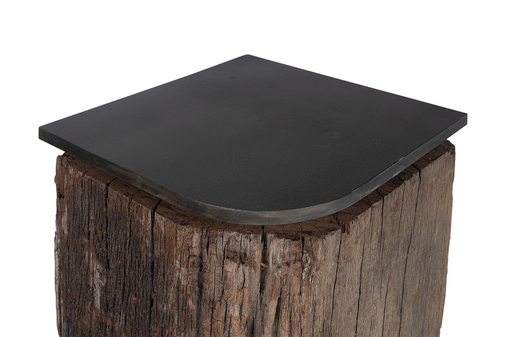 Table d'appoint Vintage Dutch Canal Post avec plateau en acier patiné en vente 3