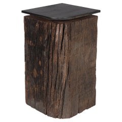 Vintage Dutch Canal Post with Patinaed Steel Top Side Table