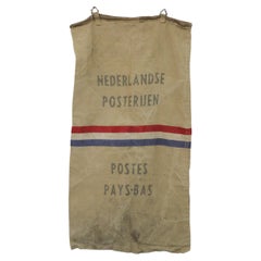 Vintage Dutch Canvas Postal Bag with Steel Loops and Red, White, Blue Stripe