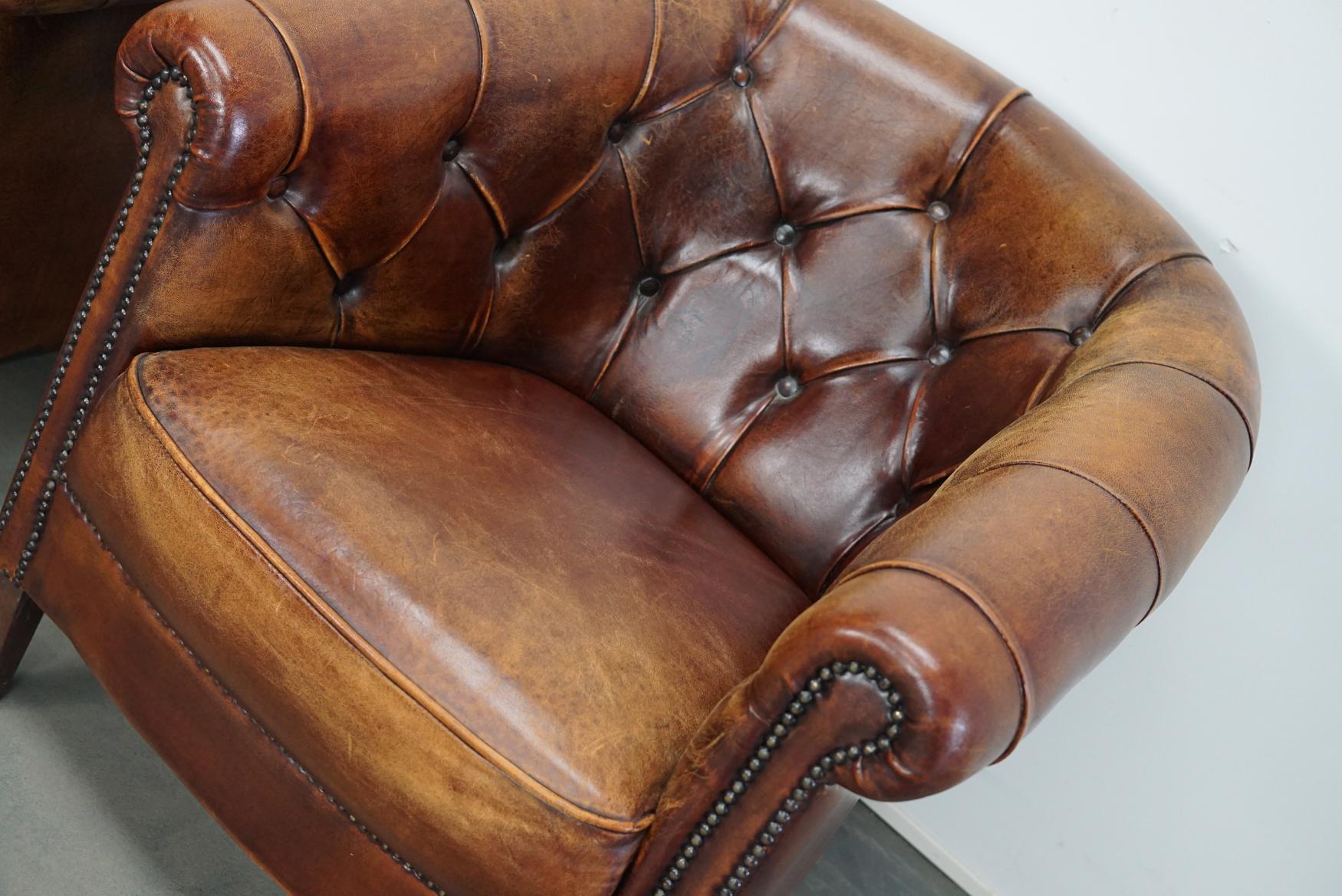Vintage Dutch Chesterfield Cognac Leather Club Chairs, Set of 2 5