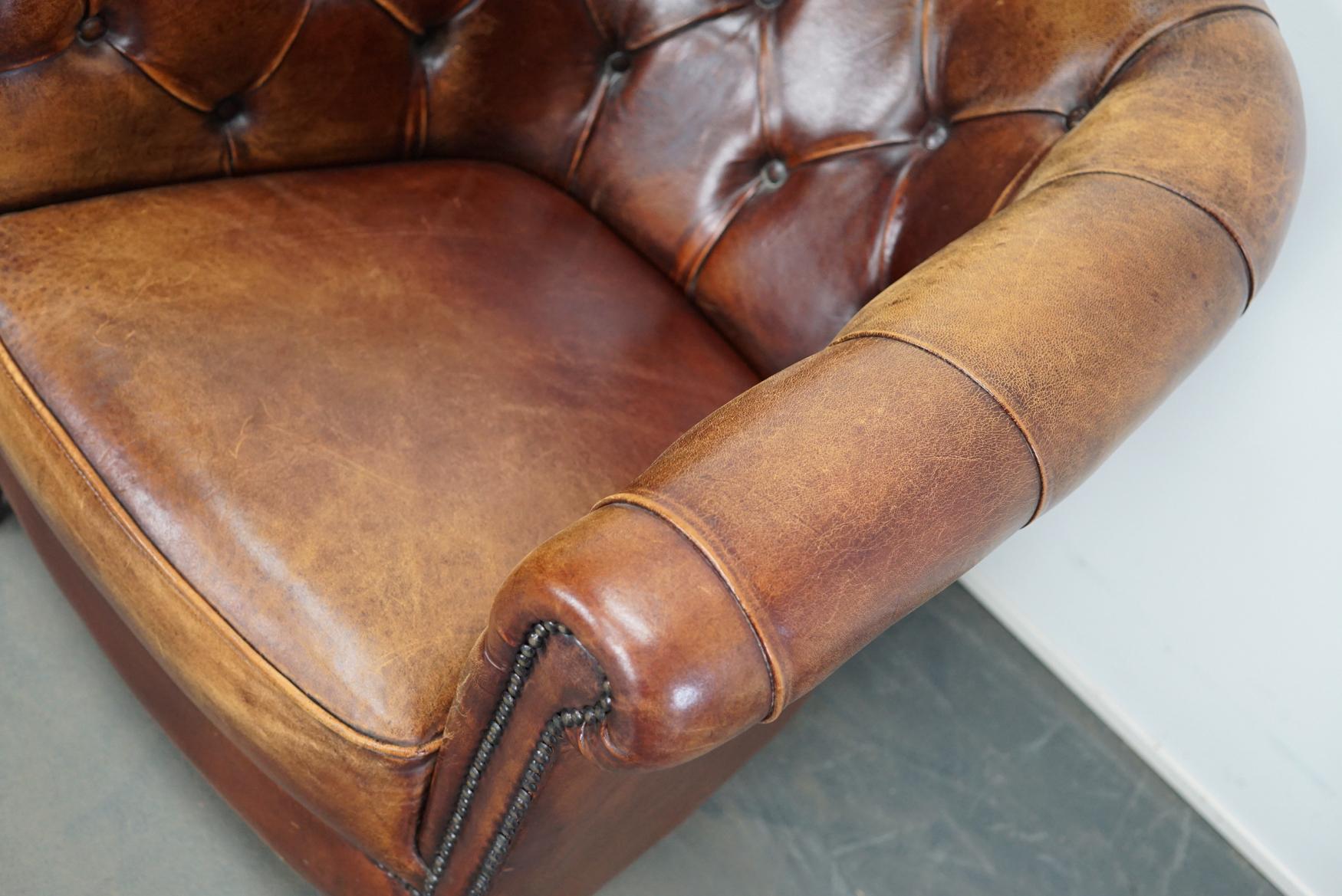 Vintage Dutch Chesterfield Cognac Leather Club Chairs, Set of 2 6