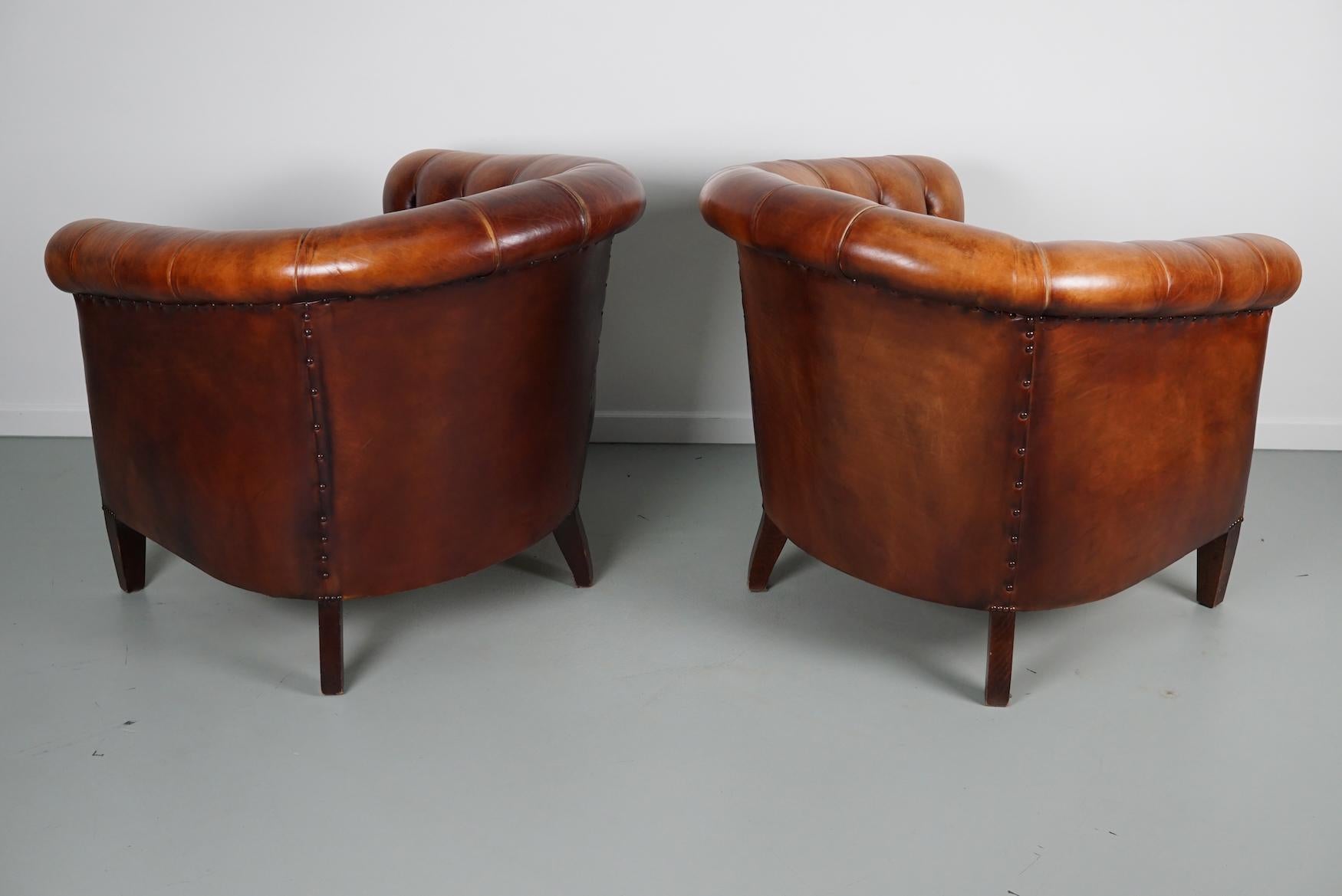 Vintage Dutch Chesterfield Cognac Leather Club Chairs, Set of 2 11
