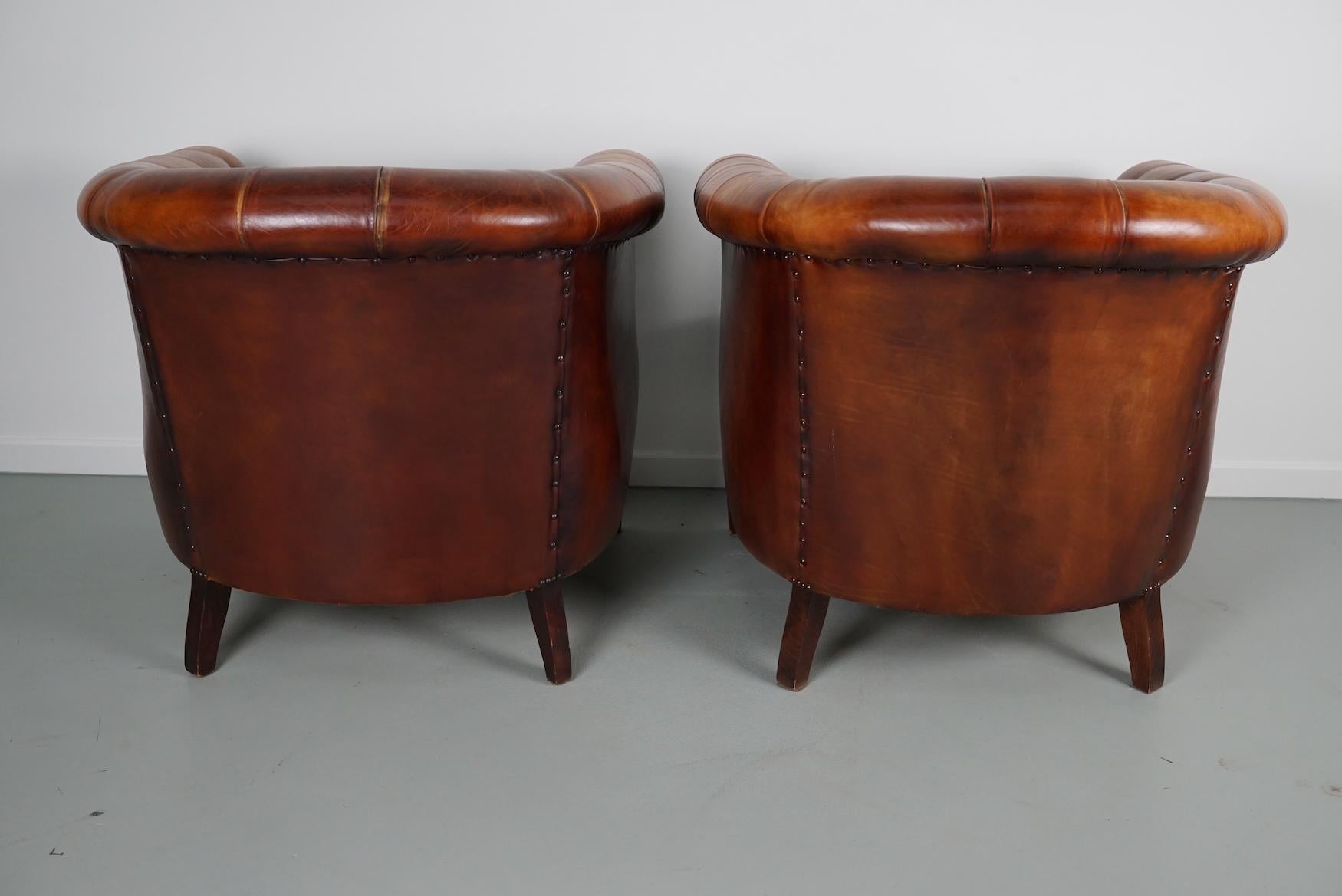 Vintage Dutch Chesterfield Cognac Leather Club Chairs, Set of 2 12
