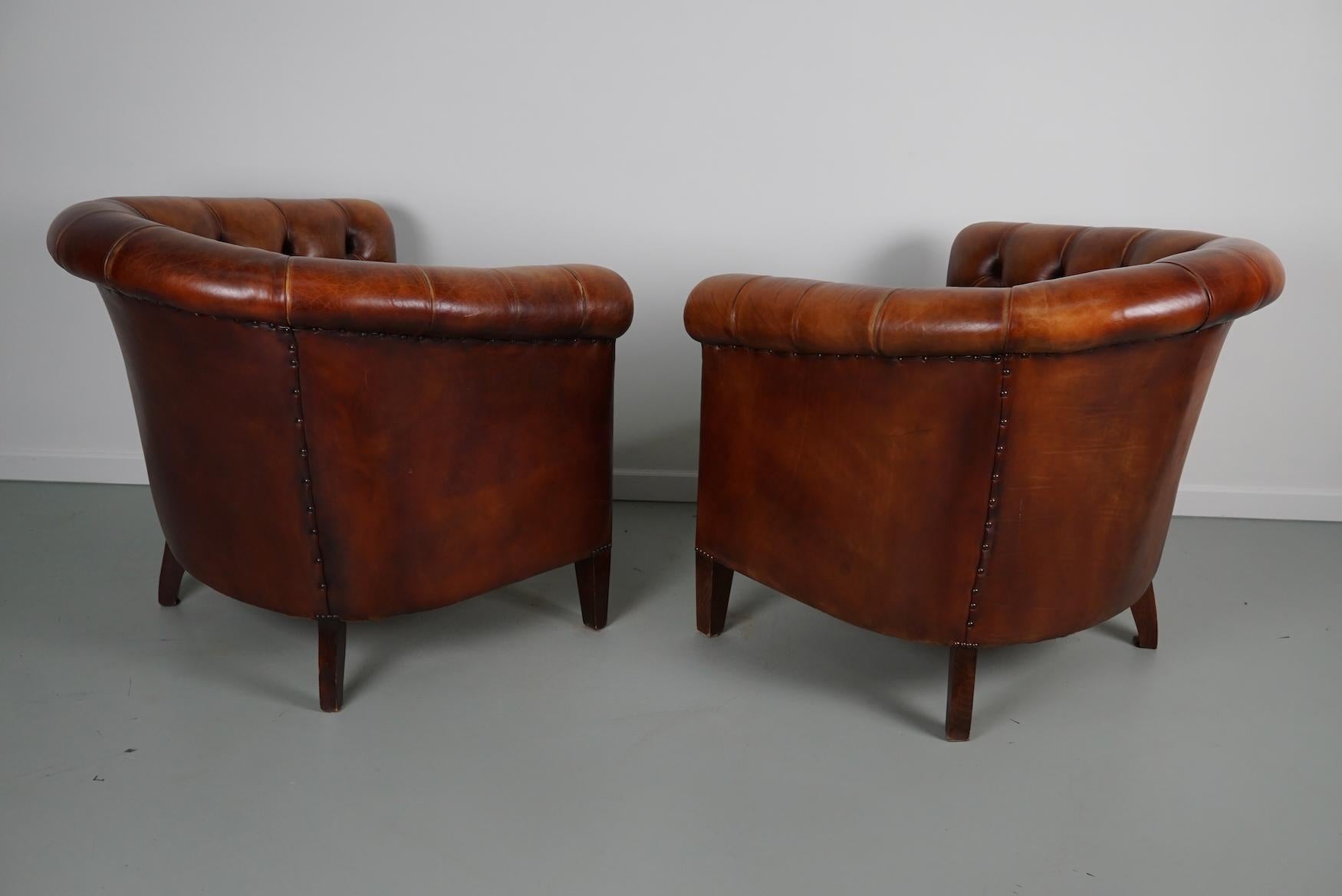 Vintage Dutch Chesterfield Cognac Leather Club Chairs, Set of 2 13
