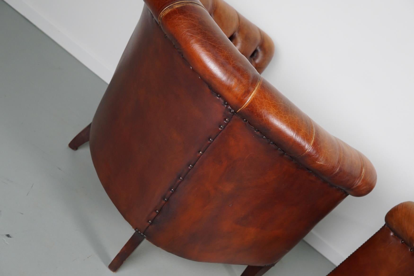 Vintage Dutch Chesterfield Cognac Leather Club Chairs, Set of 2 14