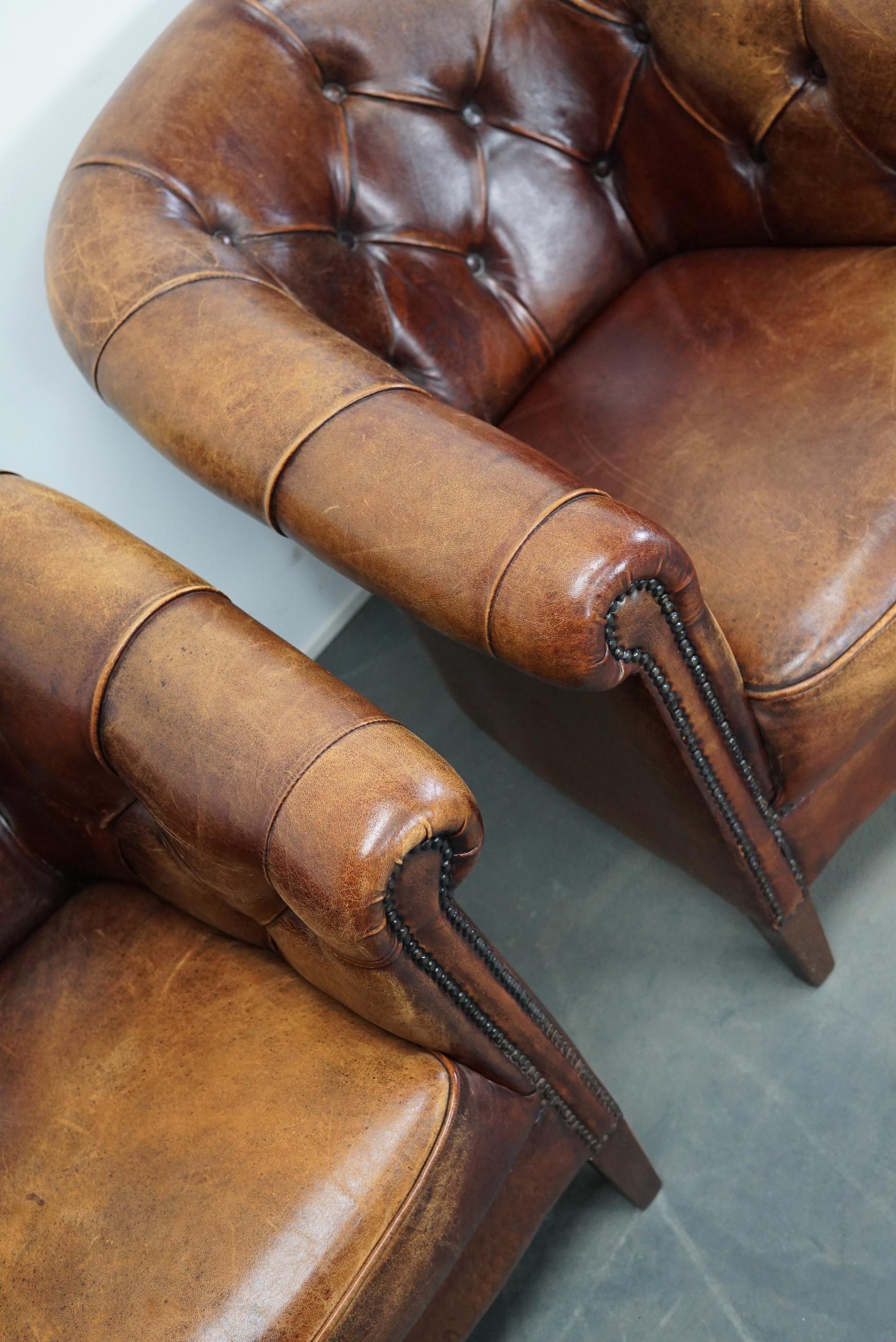 Vintage Dutch Chesterfield Cognac Leather Club Chairs, Set of 2 2