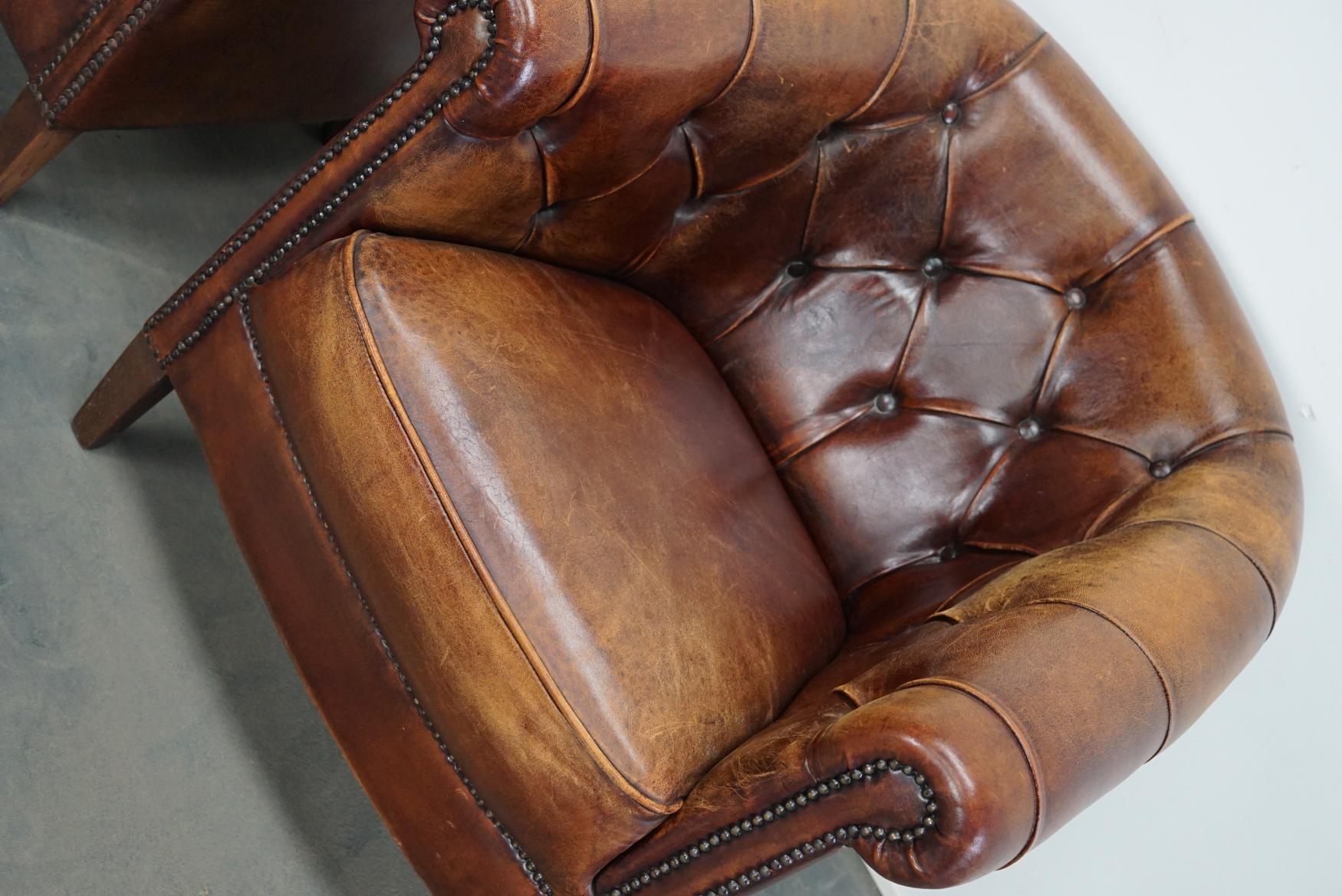Vintage Dutch Chesterfield Cognac Leather Club Chairs, Set of 2 3
