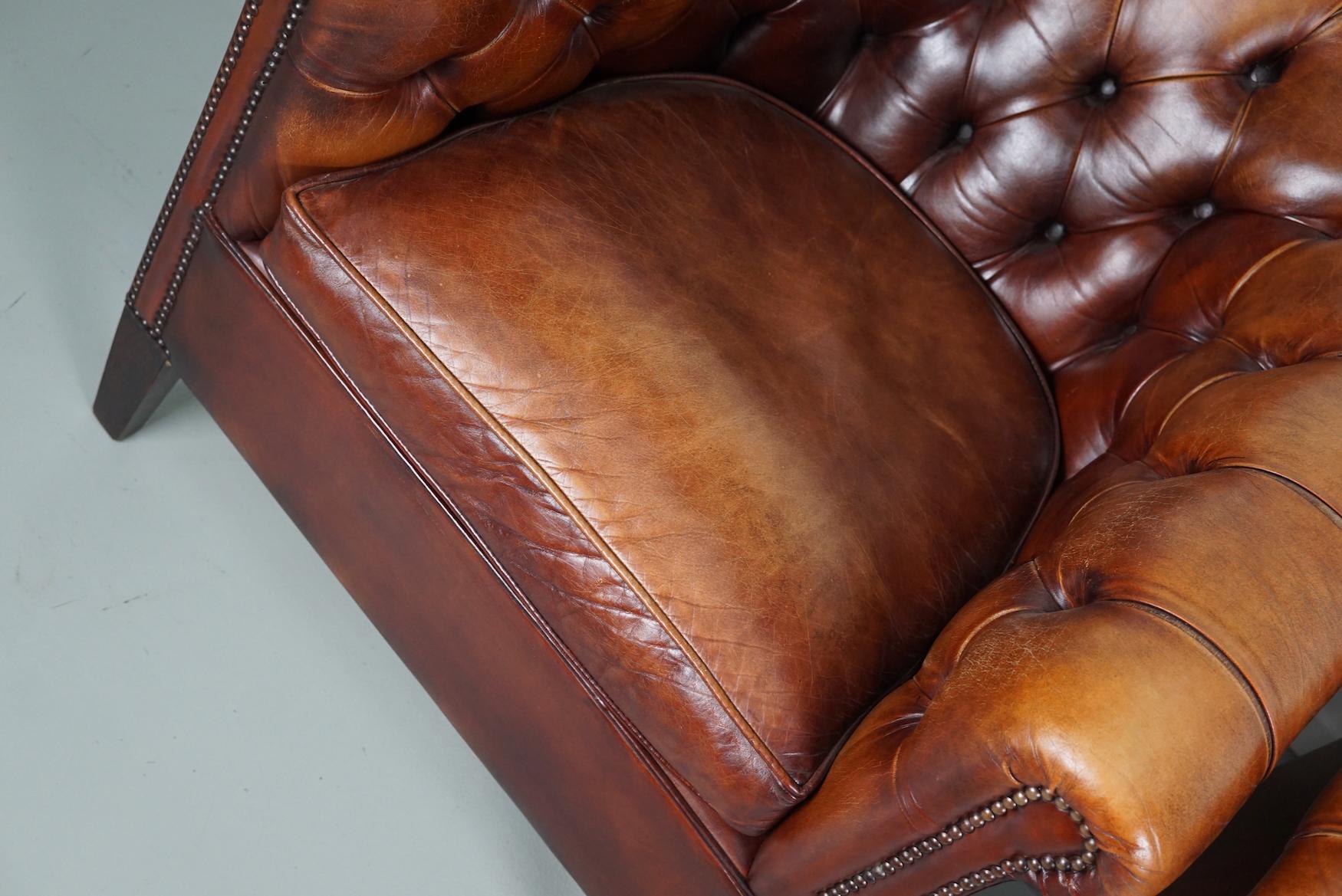 Vintage Dutch Chesterfield Cognac Leather Club Chairs, Set of 2 4