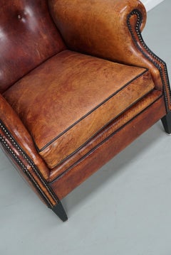Fauteuil club hollandais vintage en cuir couleur cognac