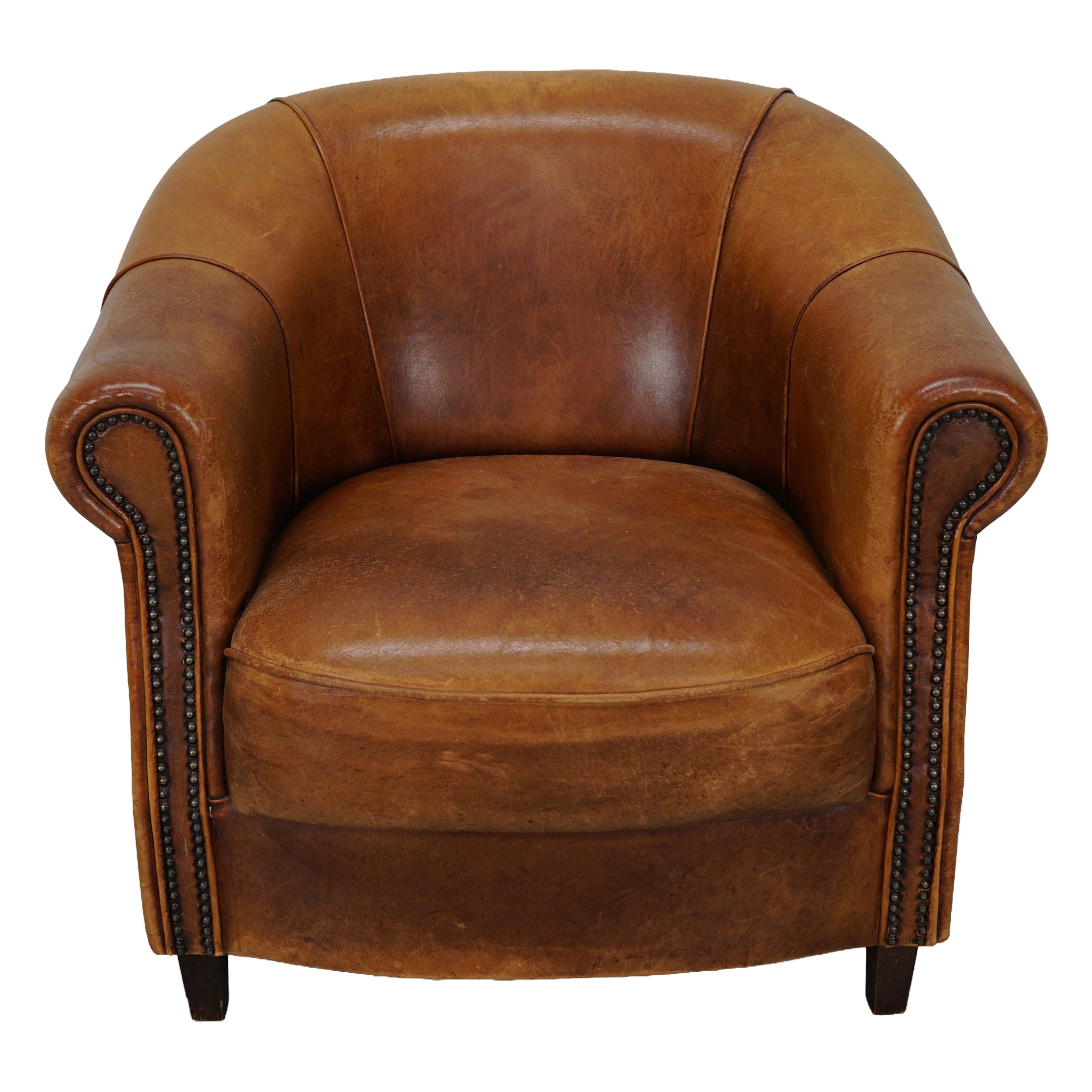 Vintage Dutch Club Chair in Cognac Colored Leather