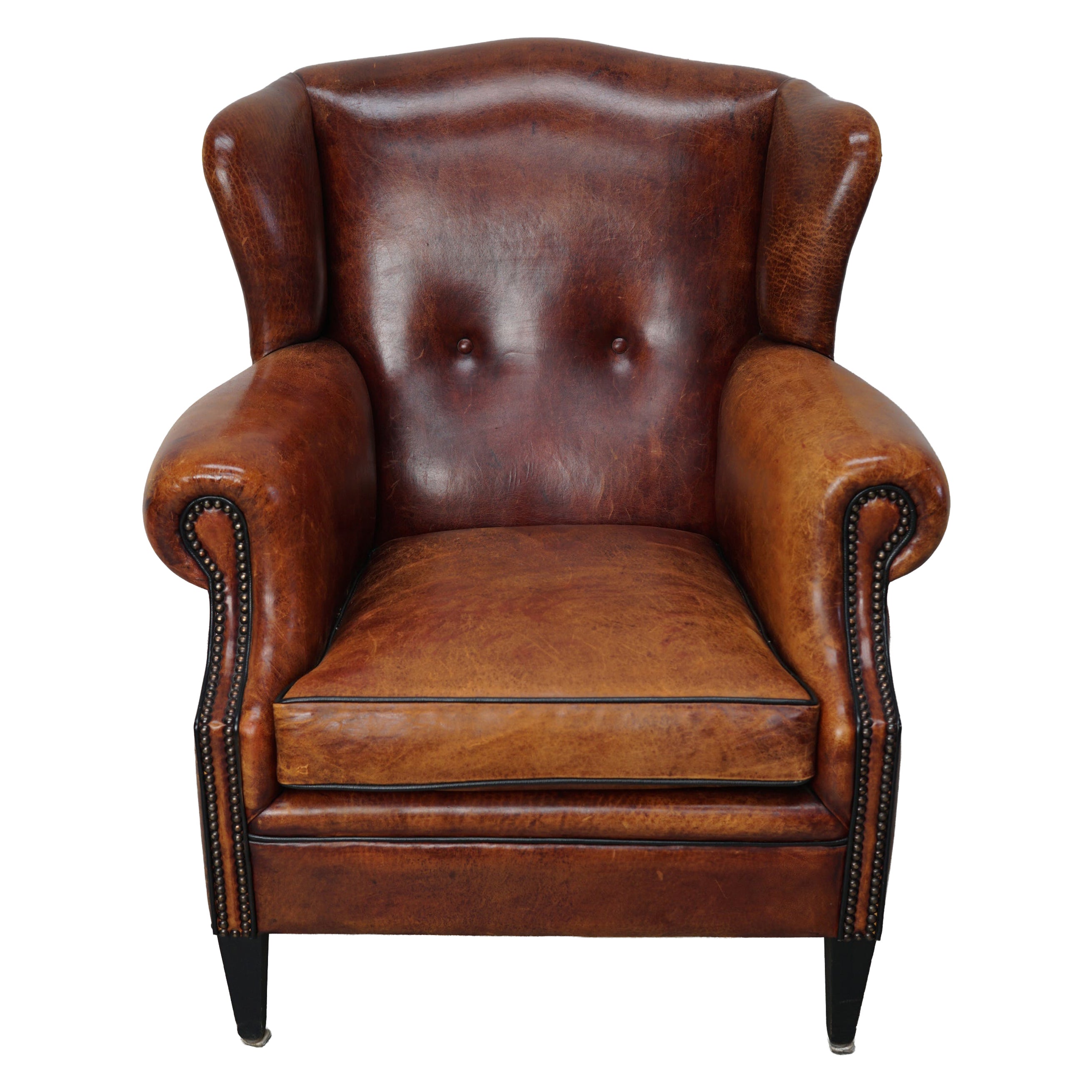 Vintage Dutch Club Chair in Cognac Colored Leather