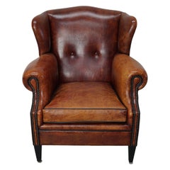 Fauteuil club hollandais vintage en cuir couleur cognac