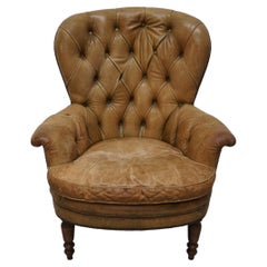 Fauteuil club hollandais vintage en cuir couleur cognac