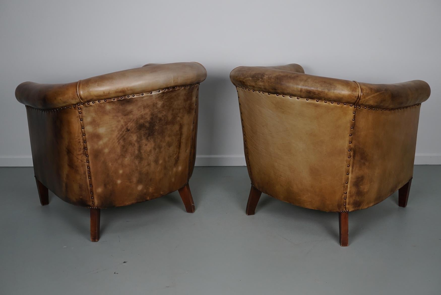 Vintage Dutch Cognac / Brown Colored Leather Club Chair, Set of 2 5