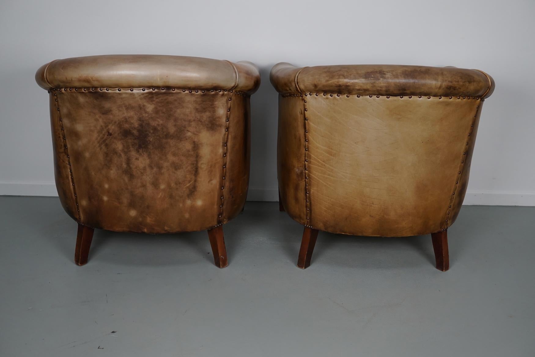 Vintage Dutch Cognac / Brown Colored Leather Club Chair, Set of 2 6