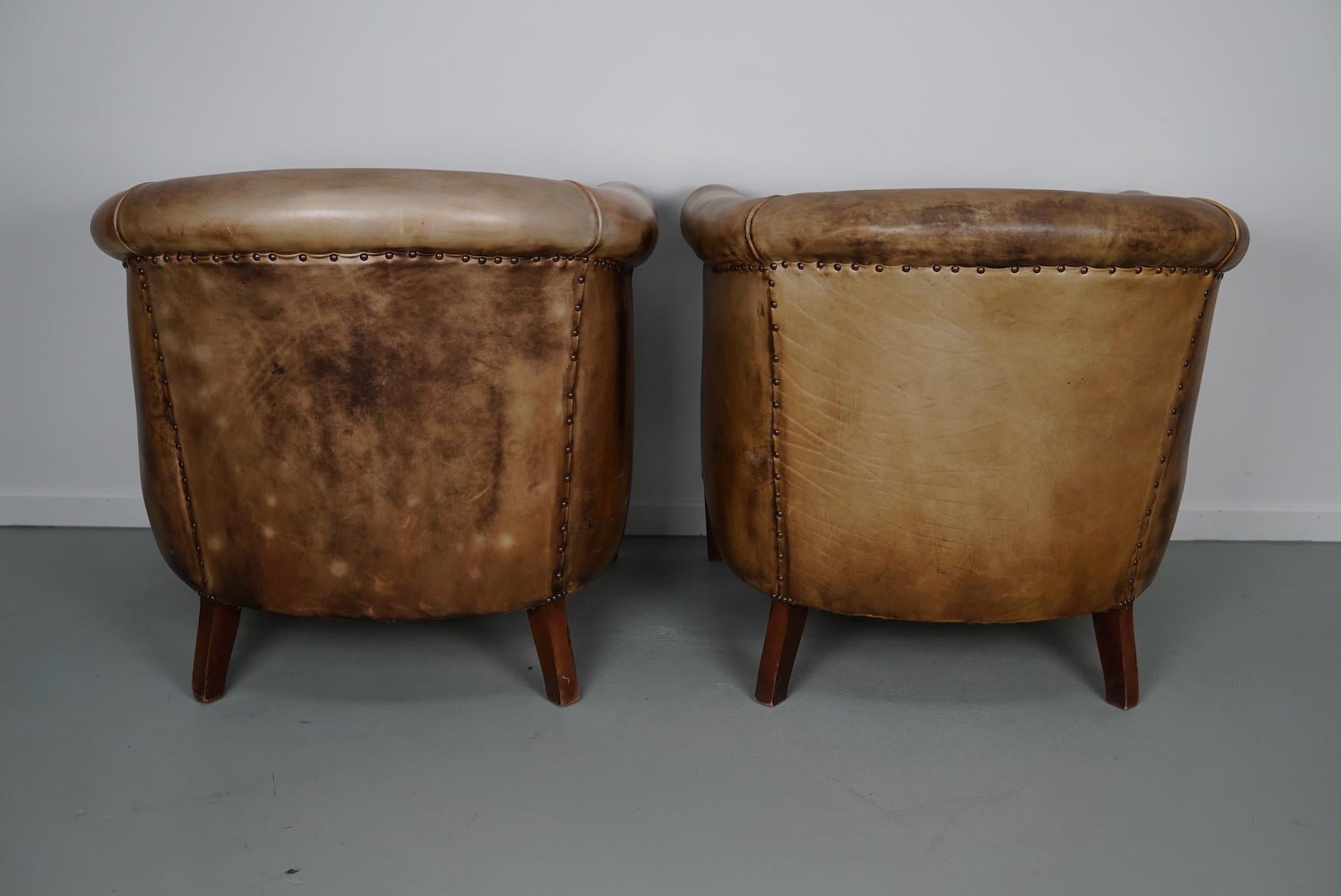 Vintage Dutch Cognac / Brown Colored Leather Club Chair, Set of 2 7