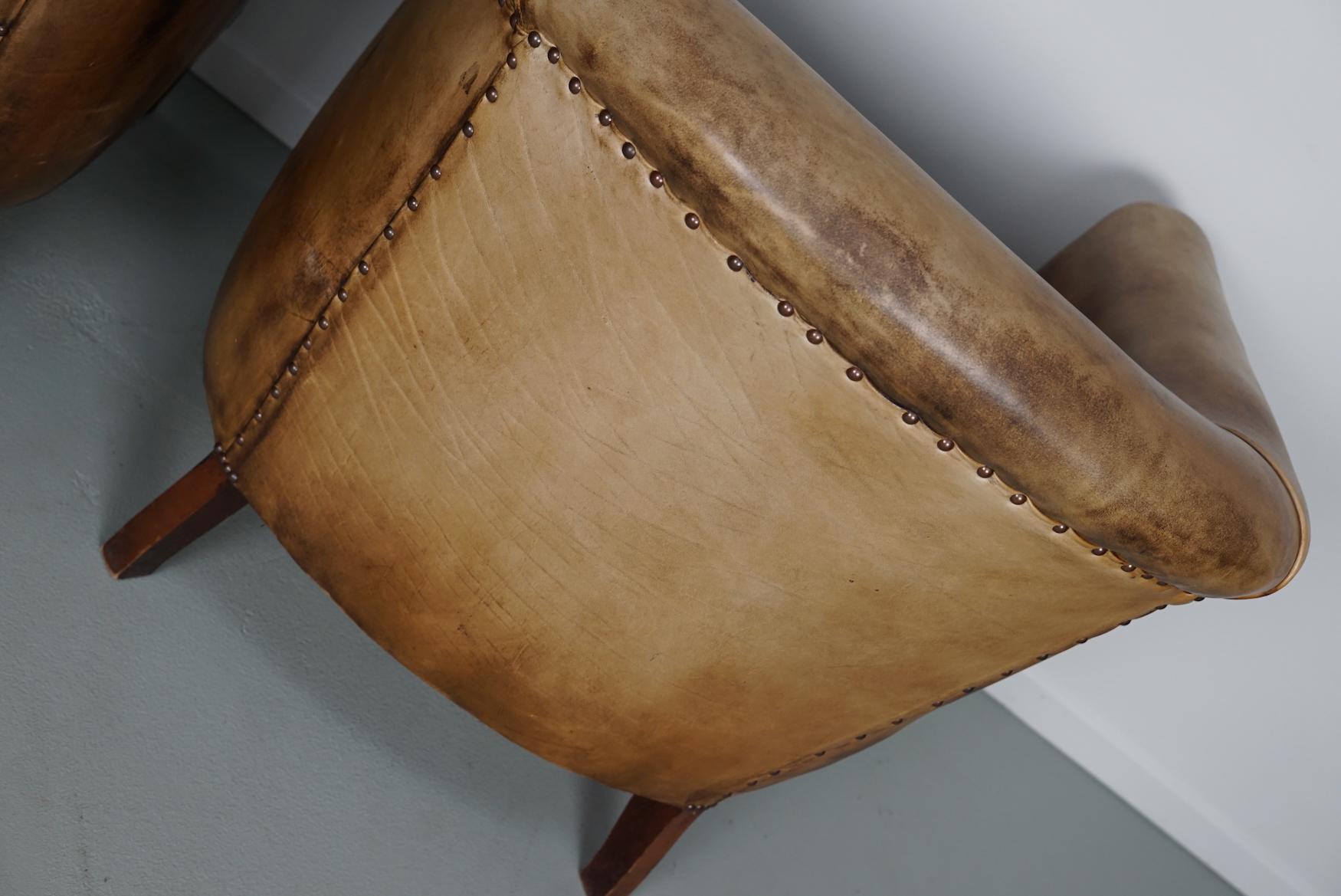 Vintage Dutch Cognac / Brown Colored Leather Club Chair, Set of 2 8