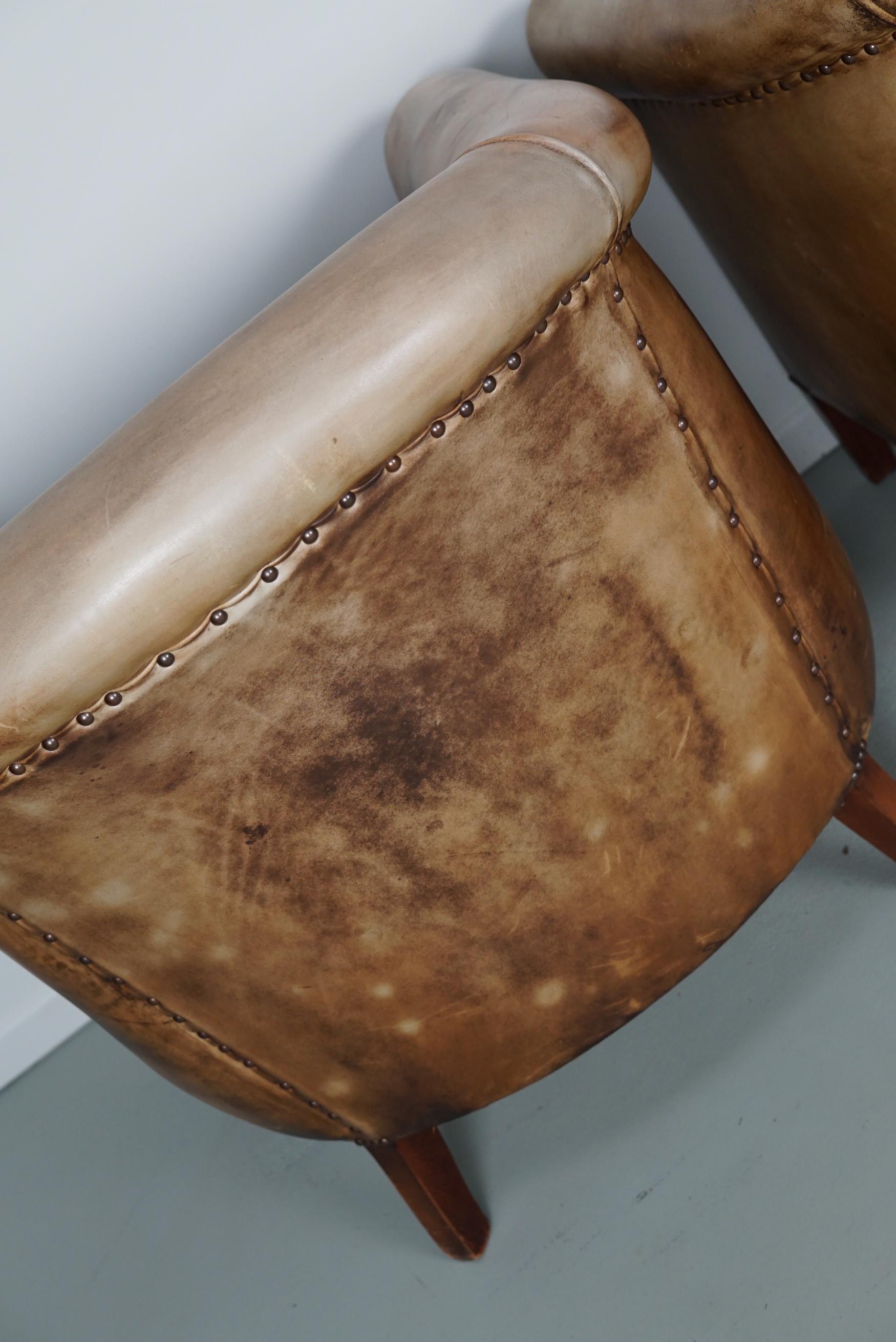 Vintage Dutch Cognac / Brown Colored Leather Club Chair, Set of 2 9