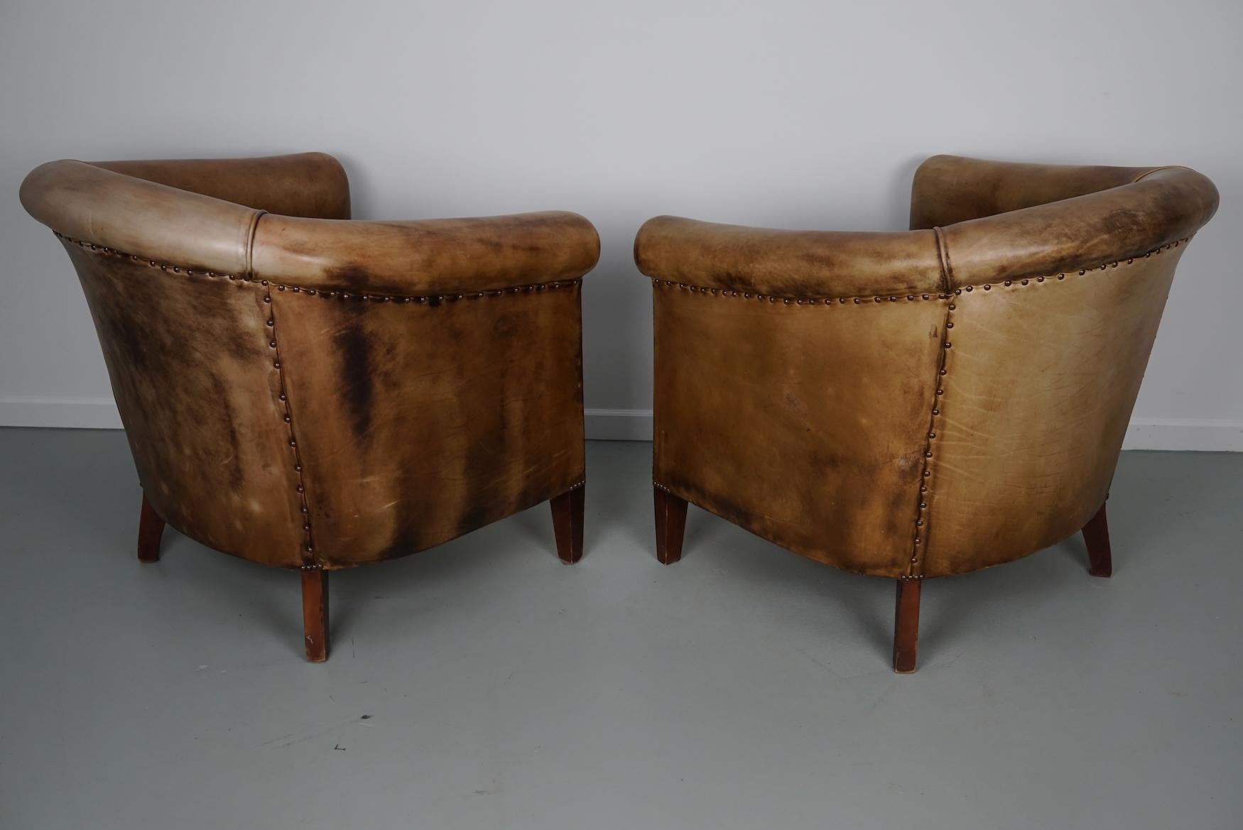 Vintage Dutch Cognac / Brown Colored Leather Club Chair, Set of 2 10