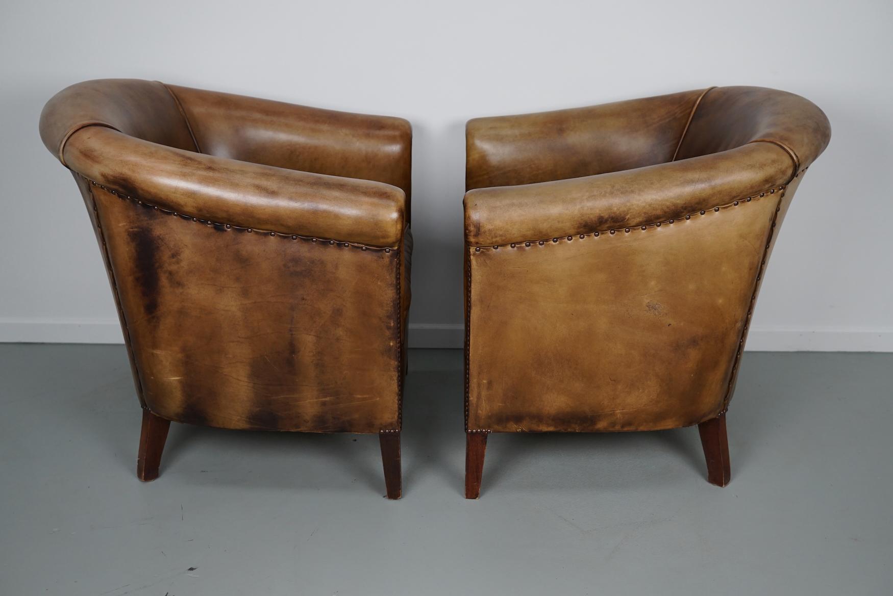 Vintage Dutch Cognac / Brown Colored Leather Club Chair, Set of 2 12