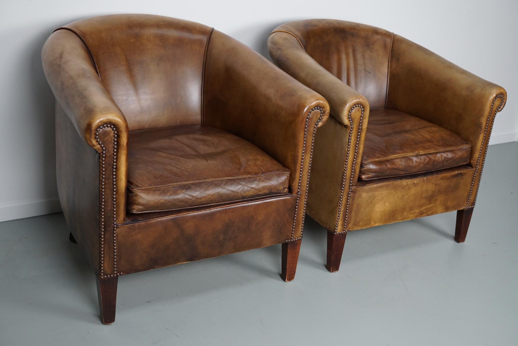 Vintage Dutch Cognac / Brown Colored Leather Club Chair, Set of 2 2