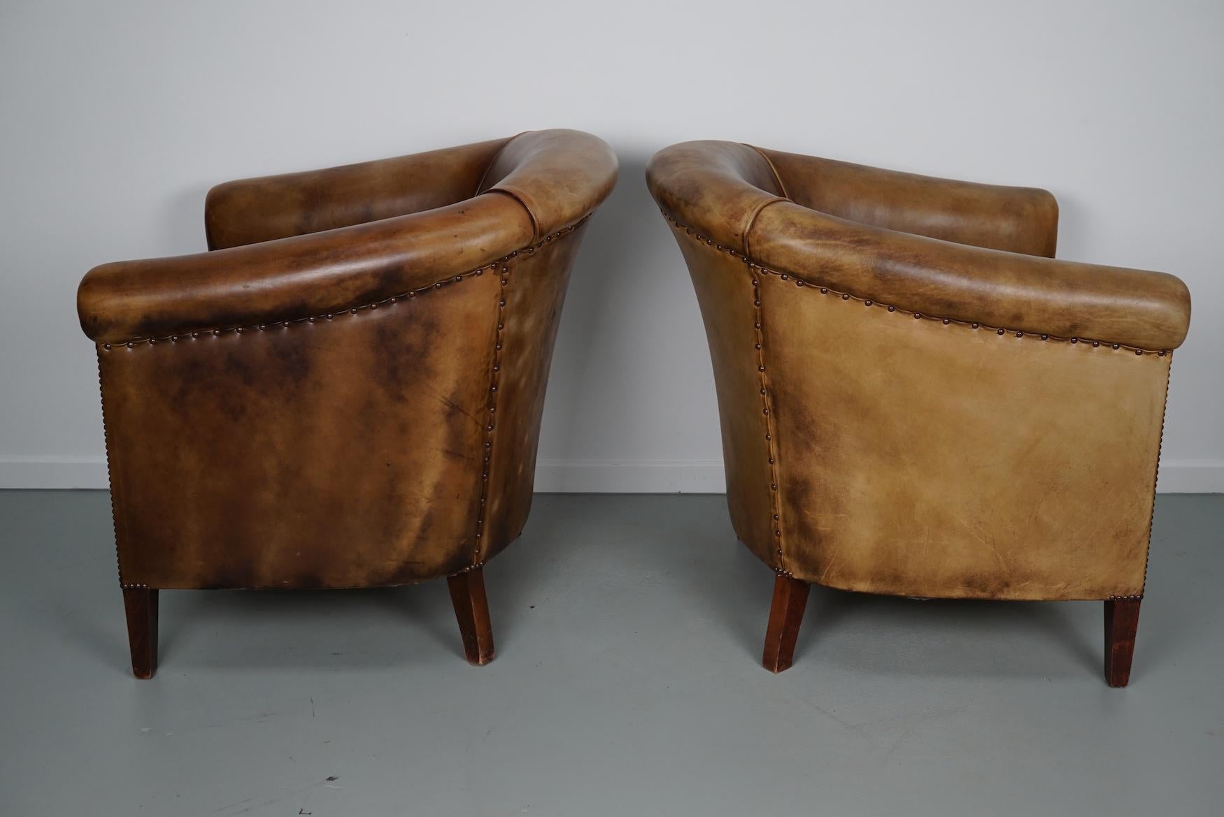 Vintage Dutch Cognac / Brown Colored Leather Club Chair, Set of 2 4