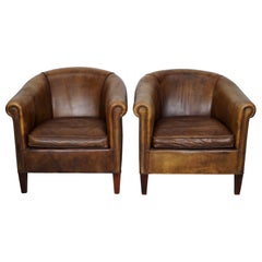 Vintage Dutch Cognac / Brown Colored Leather Club Chair, Set of 2