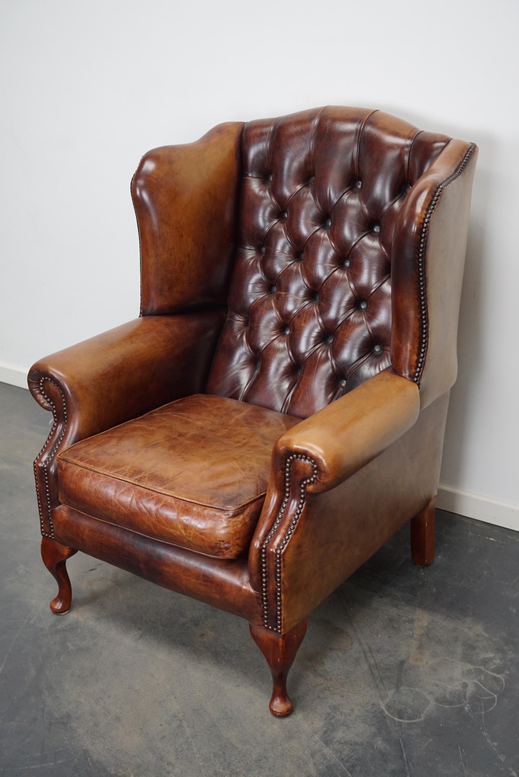 Vintage Dutch Cognac Colored Leather Club Chair Chesterfield Style 11