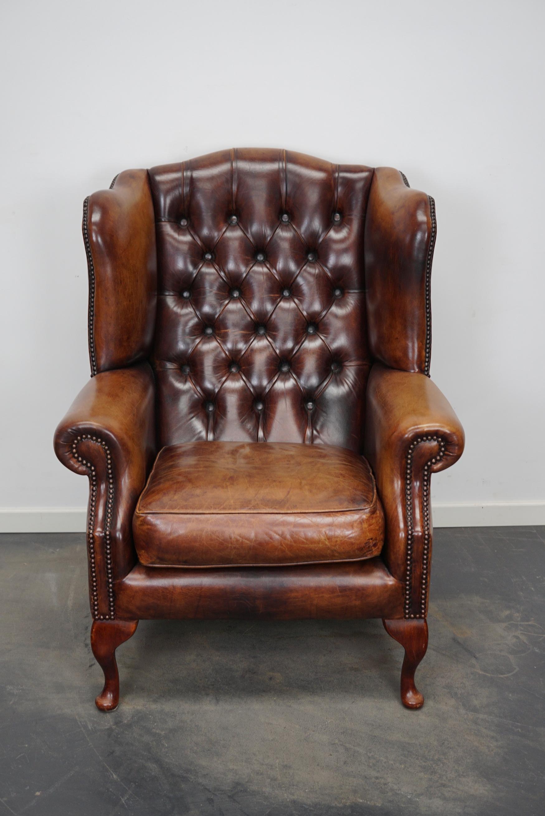 Industrial Vintage Dutch Cognac Colored Leather Club Chair Chesterfield Style