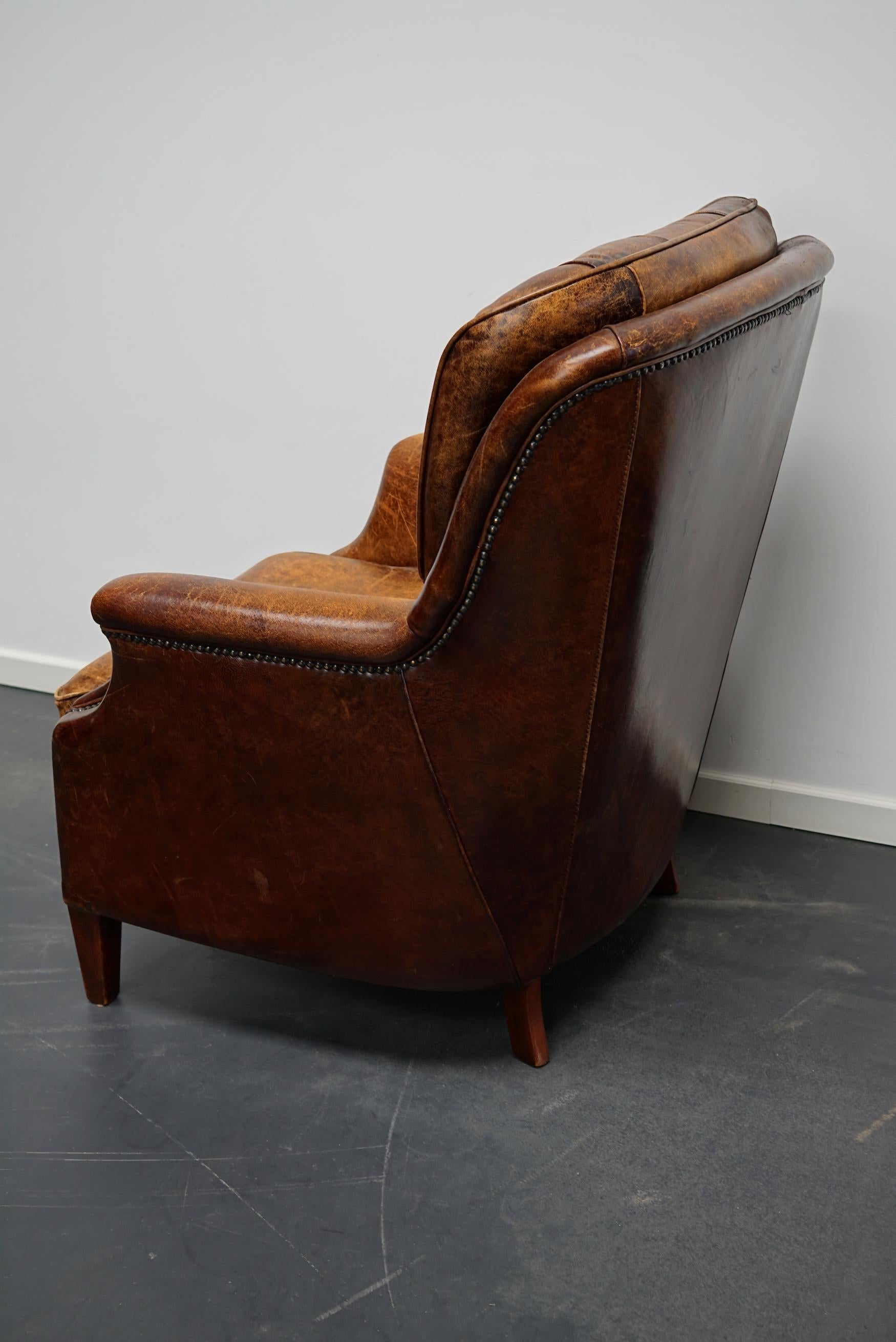Late 20th Century Vintage Dutch Cognac Colored Leather Club Chair Chesterfield Style