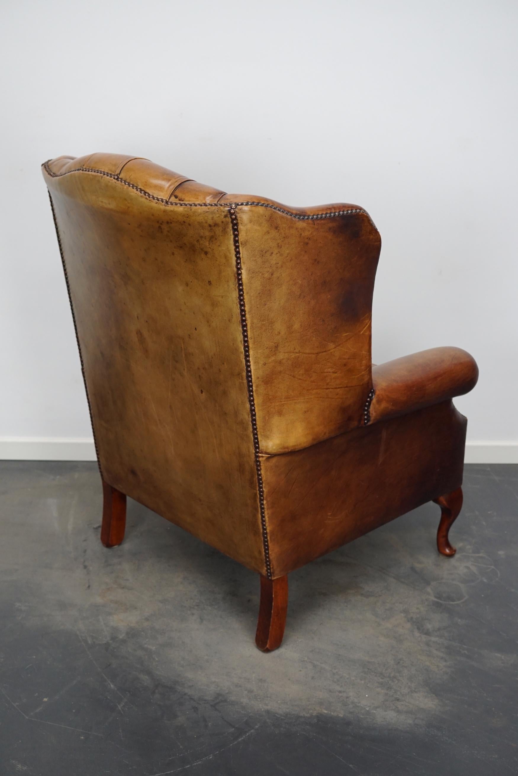 Vintage Dutch Cognac Colored Leather Club Chair Chesterfield Style 1