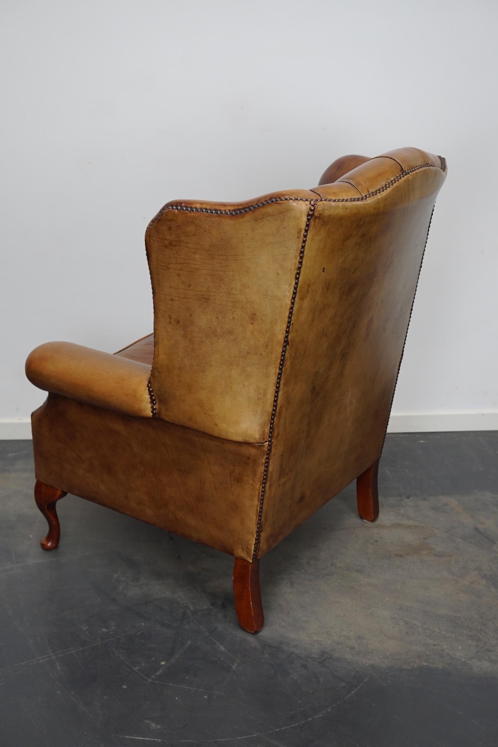 Vintage Dutch Cognac Colored Leather Club Chair Chesterfield Style 2