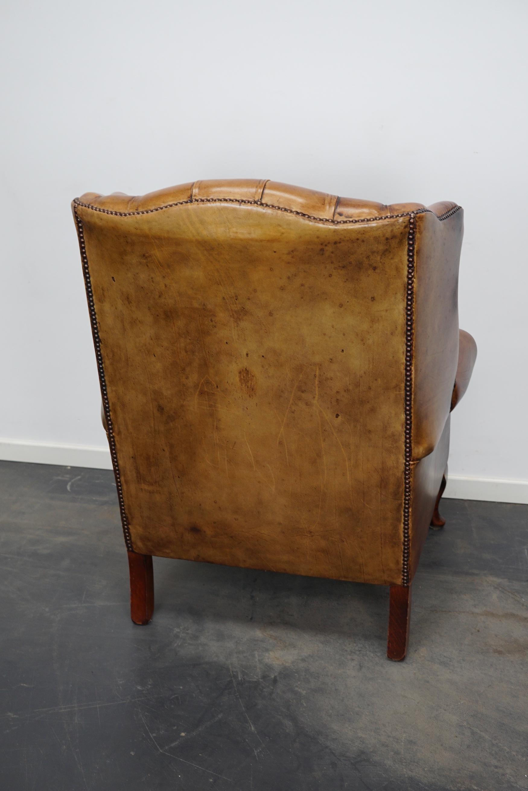 Vintage Dutch Cognac Colored Leather Club Chair Chesterfield Style 3