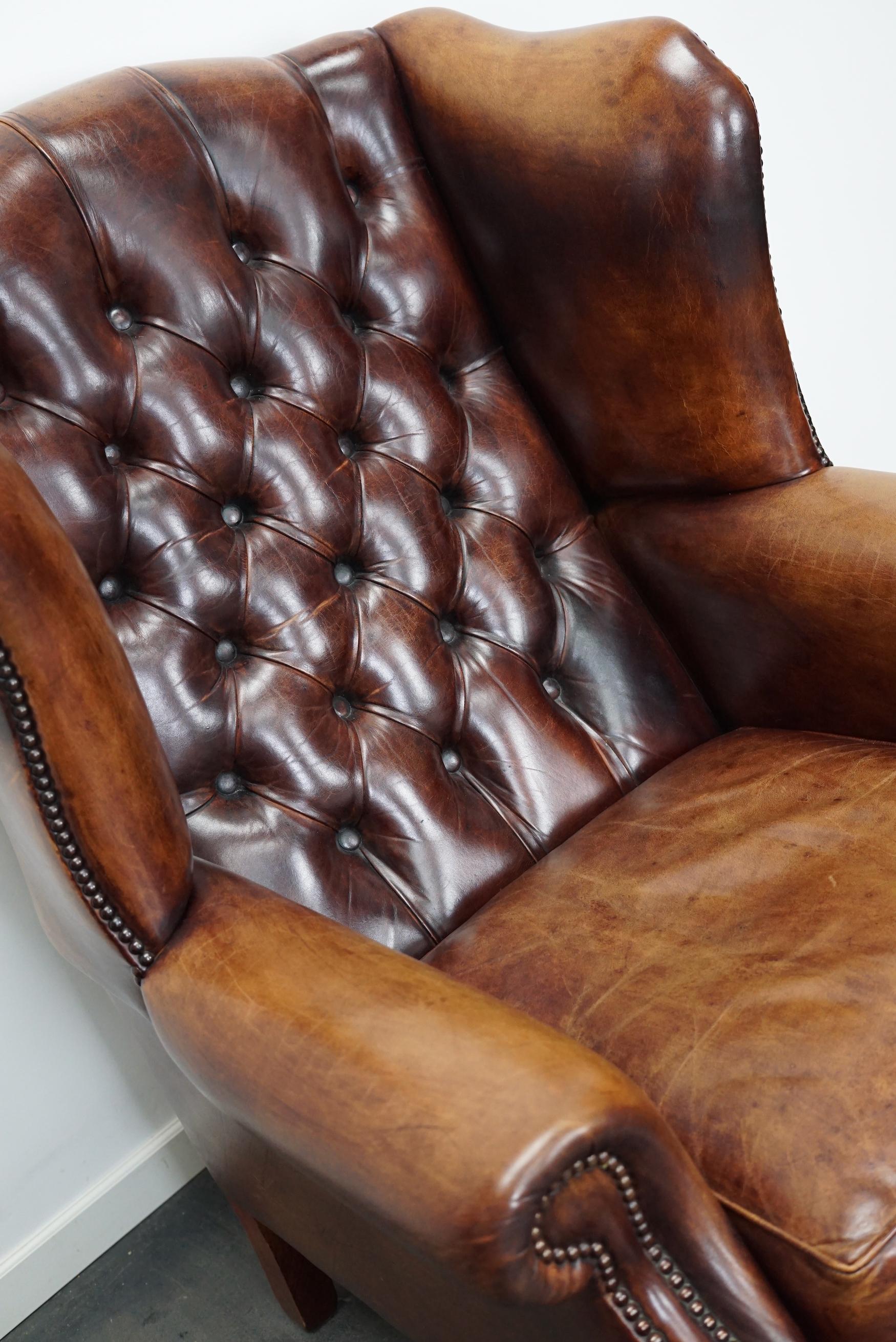 Vintage Dutch Cognac Colored Leather Club Chair Chesterfield Style 4