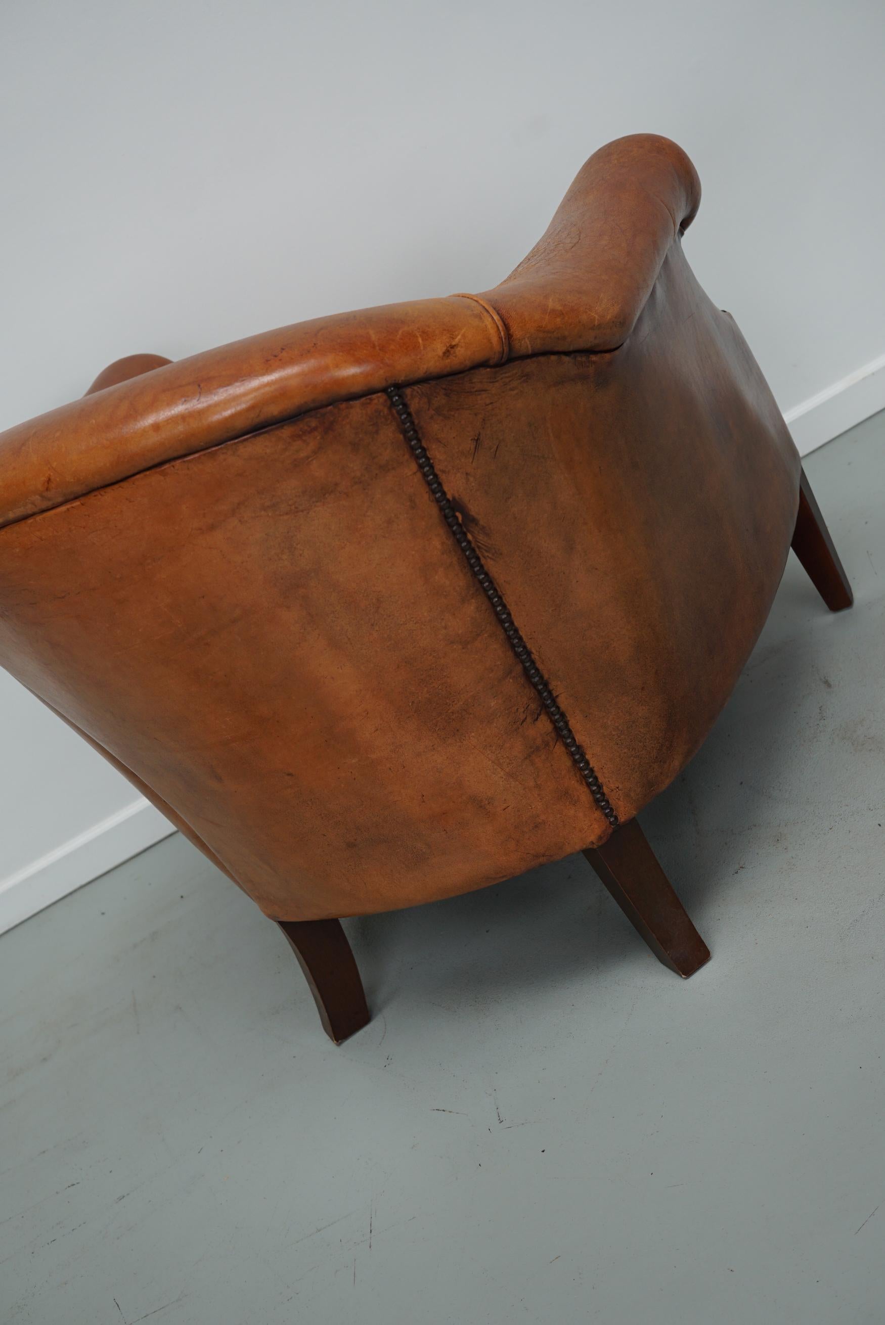  Vintage Dutch Cognac Colored Leather Club Chair For Sale 5