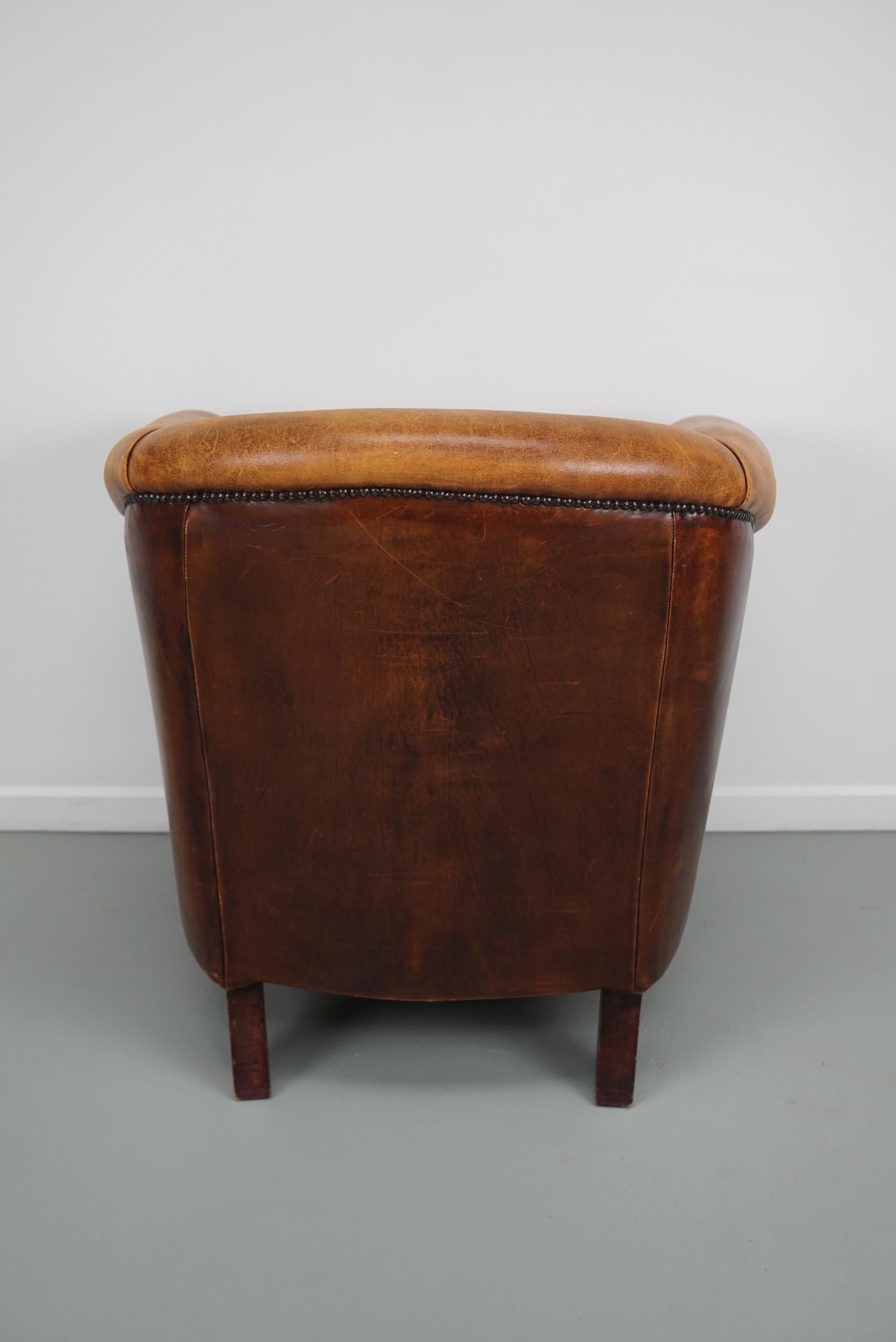 Fauteuil club néerlandais vintage en cuir de couleur cognac en vente 3