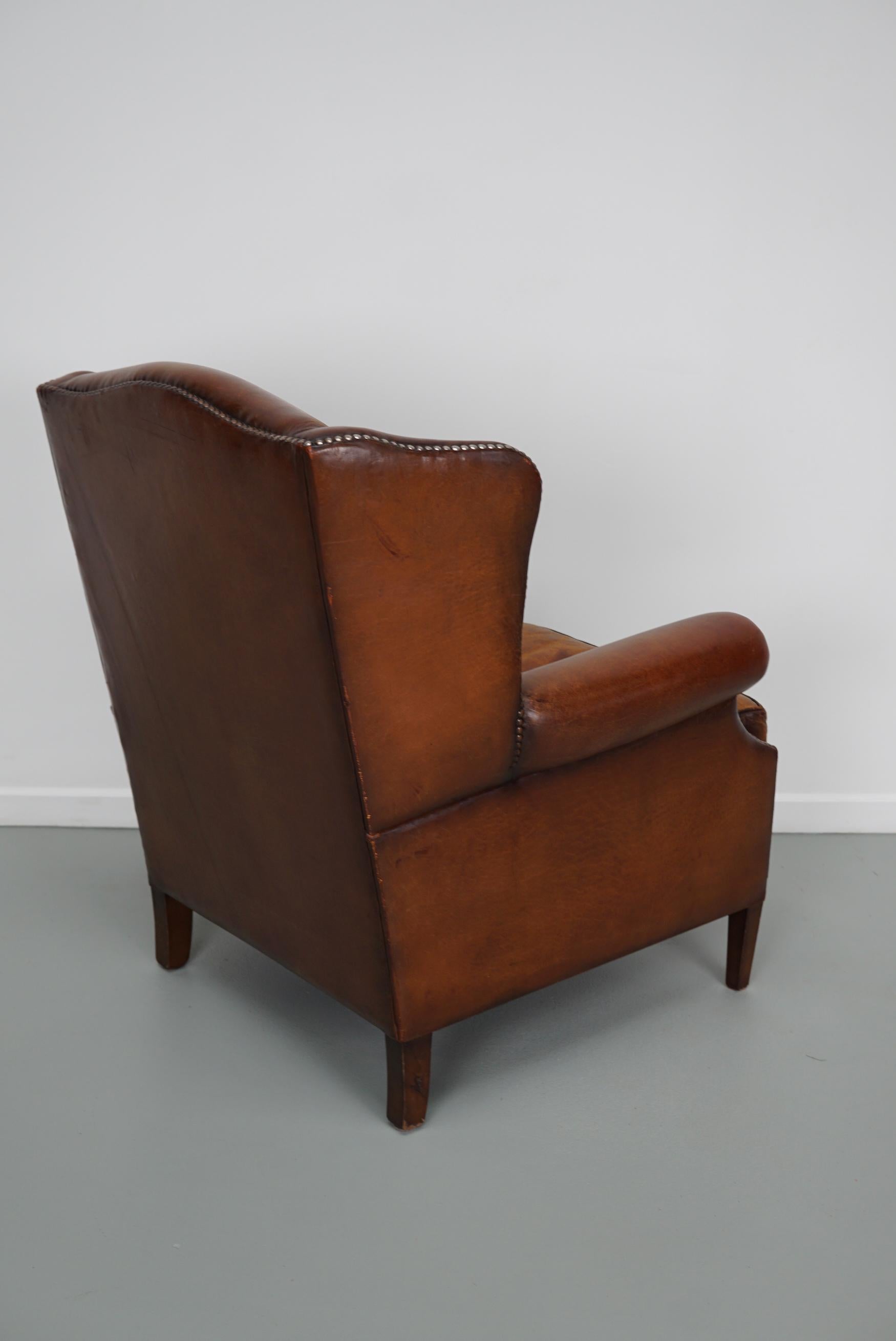 Vintage Dutch Cognac Colored Leather Club Chair For Sale 6