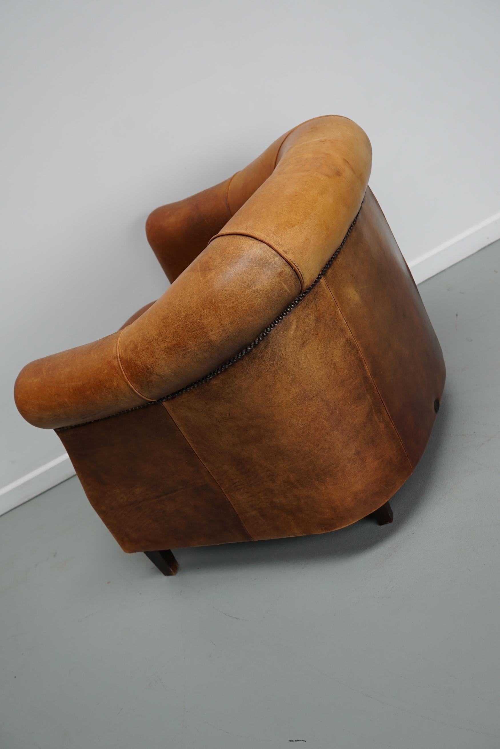 Vintage Dutch Cognac Colored Leather Club Chair For Sale 5