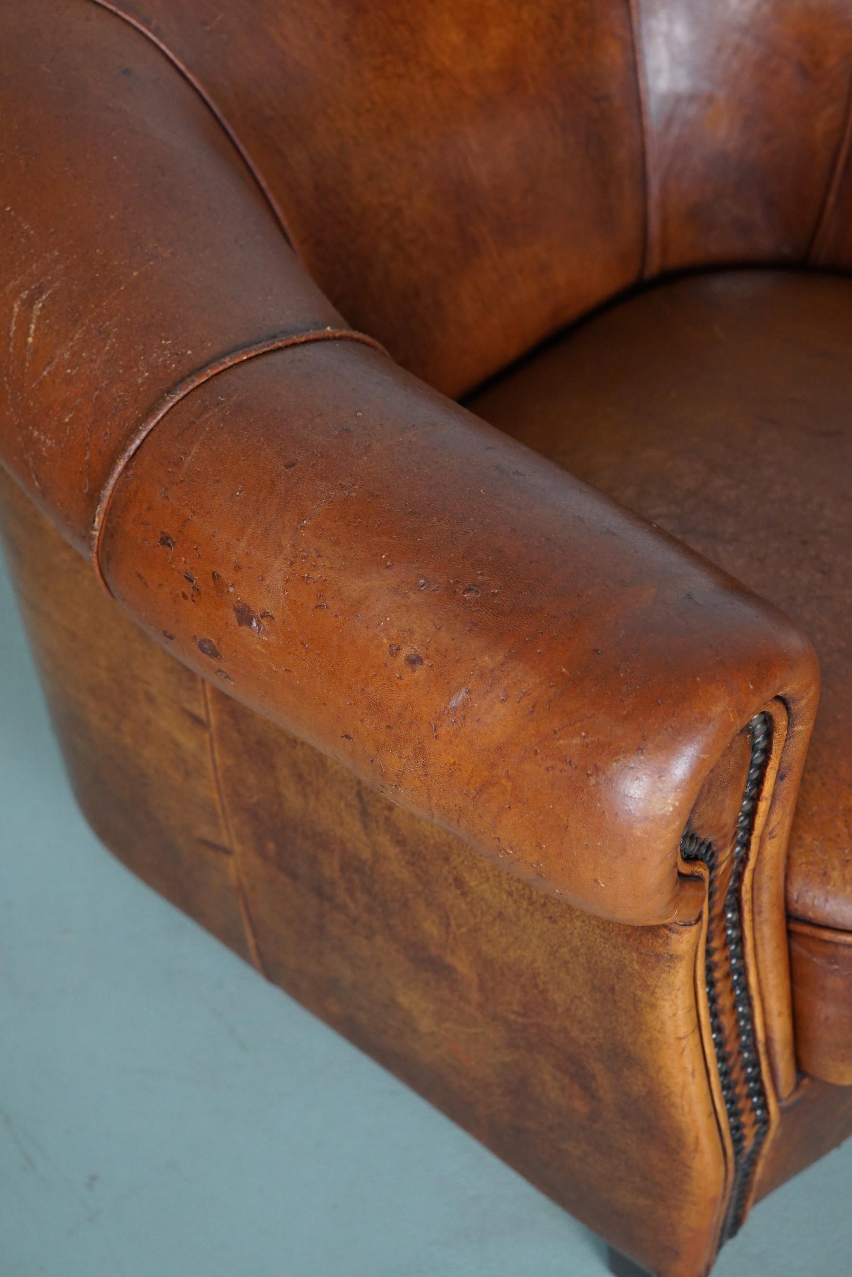 Silla Club Vintage Holandesa de Piel Color Coñac en venta 3