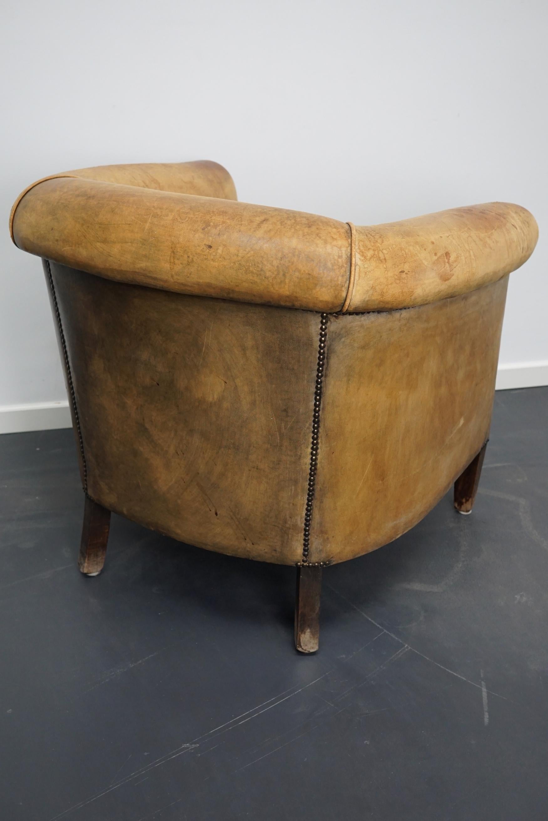 Fauteuil club néerlandais vintage en cuir de couleur cognac en vente 4