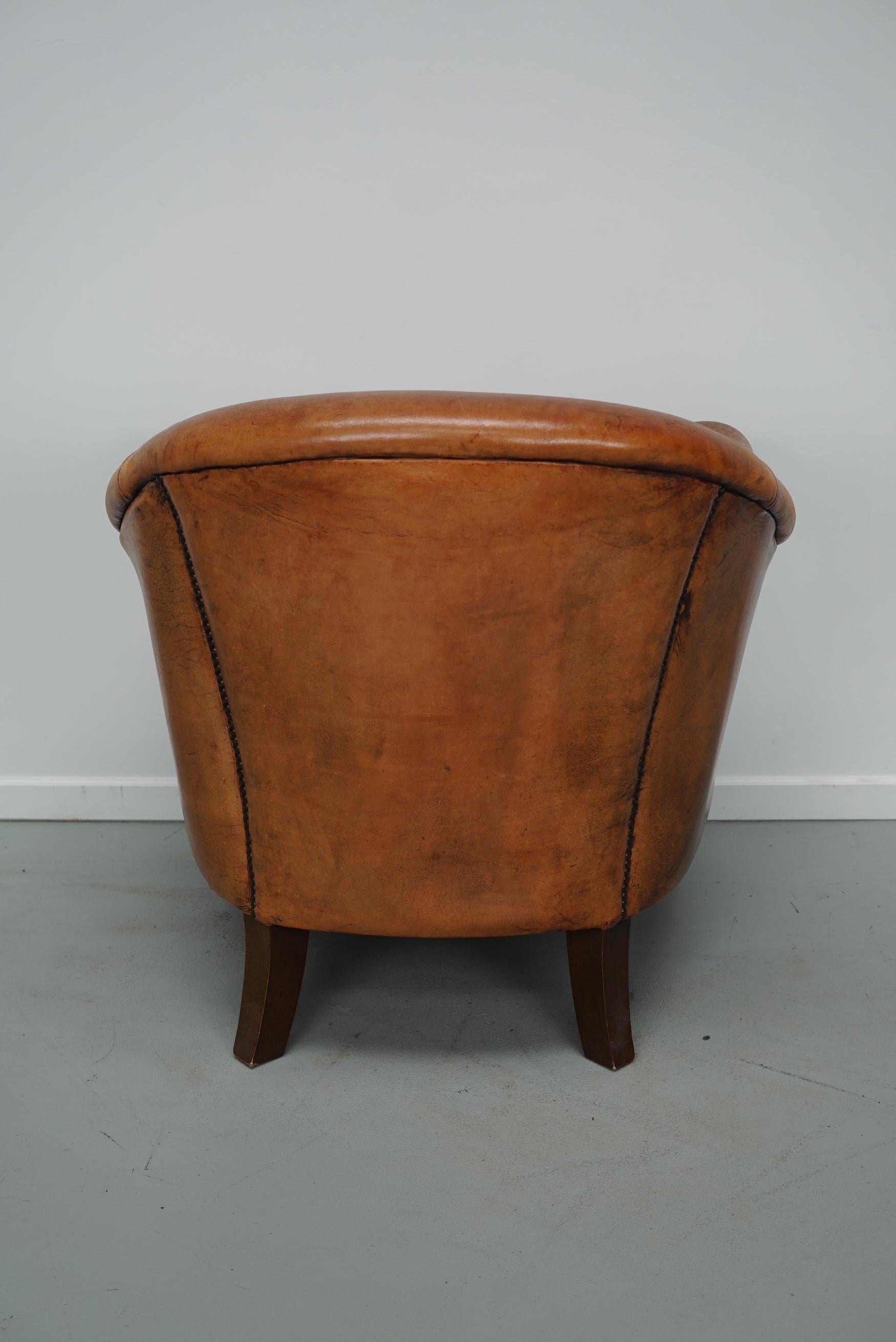  Vintage Dutch Cognac Colored Leather Club Chair For Sale 6