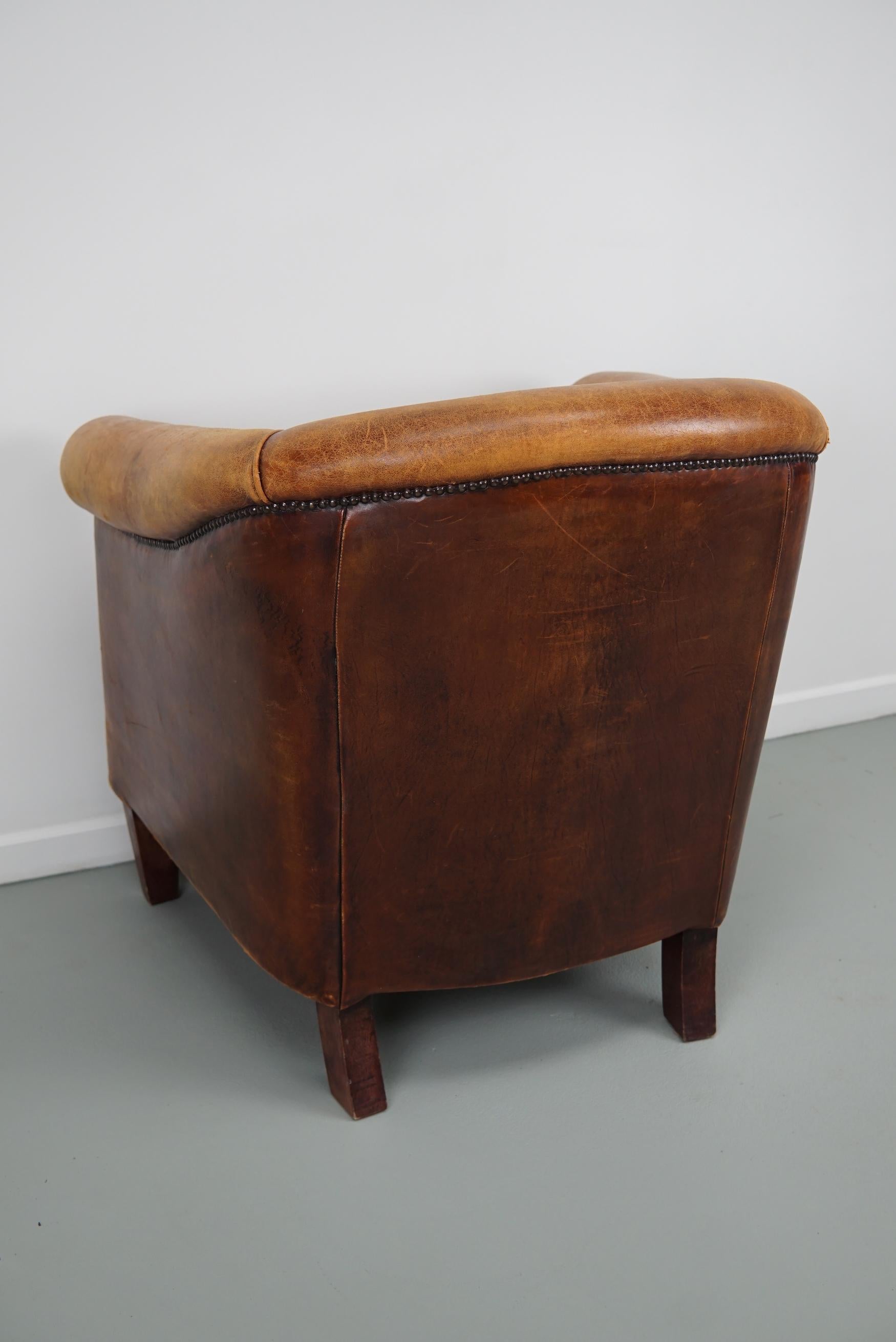 Fauteuil club néerlandais vintage en cuir de couleur cognac en vente 4